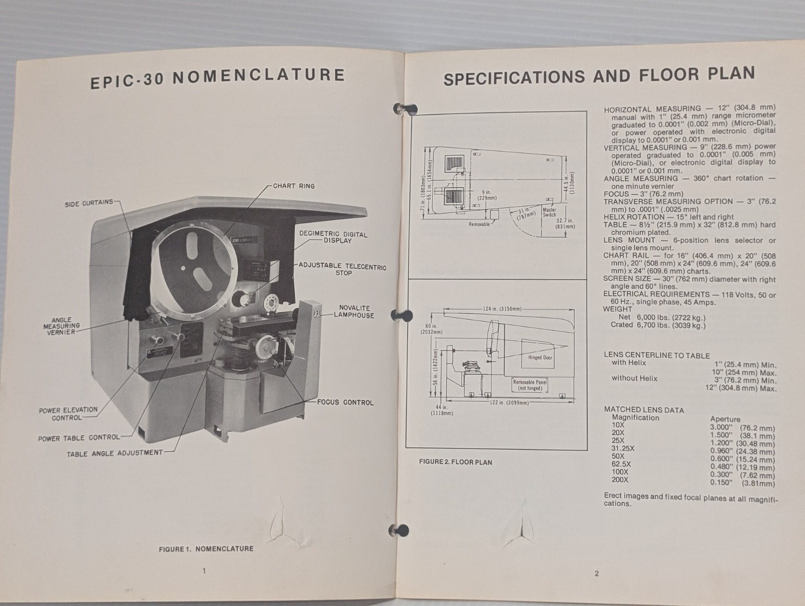 Jones & Lamson Parts & Service Manual for Epic-30 Optical Comparator