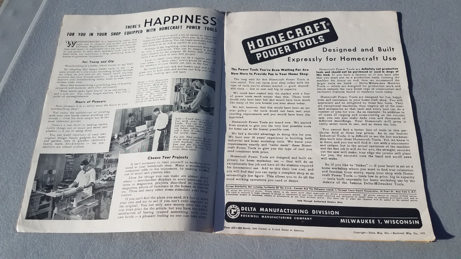 Vtg 1949 Rockwell Homecraft Power Tools Sales Brochure & Price List