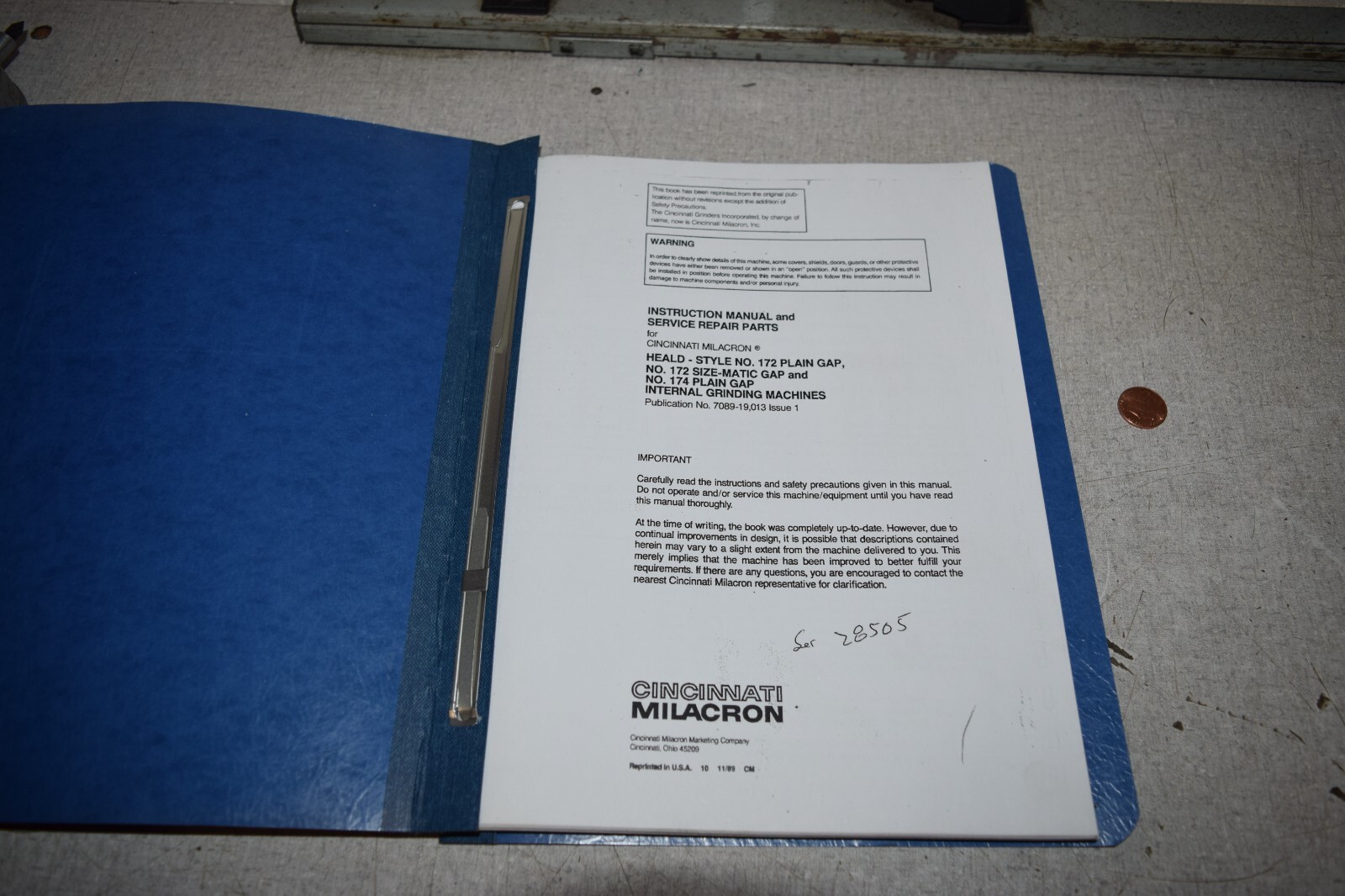 Cincinnati Milacron Heald 172 174 Internal Grinder Service Instruction Manual