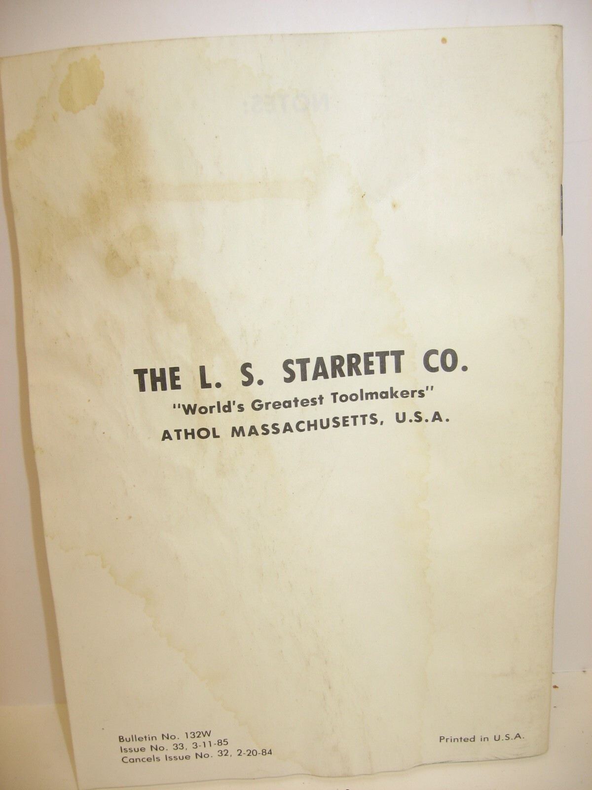 1985 Starrett Tools, Bulletin No 132W. Iss No 33, Resale Net Prices (Cat No 28)