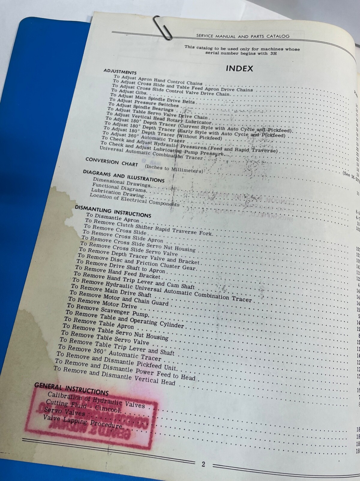 Cincinnati Milacron Vertical Hydro-Tel 18″ Service manual & Parts List