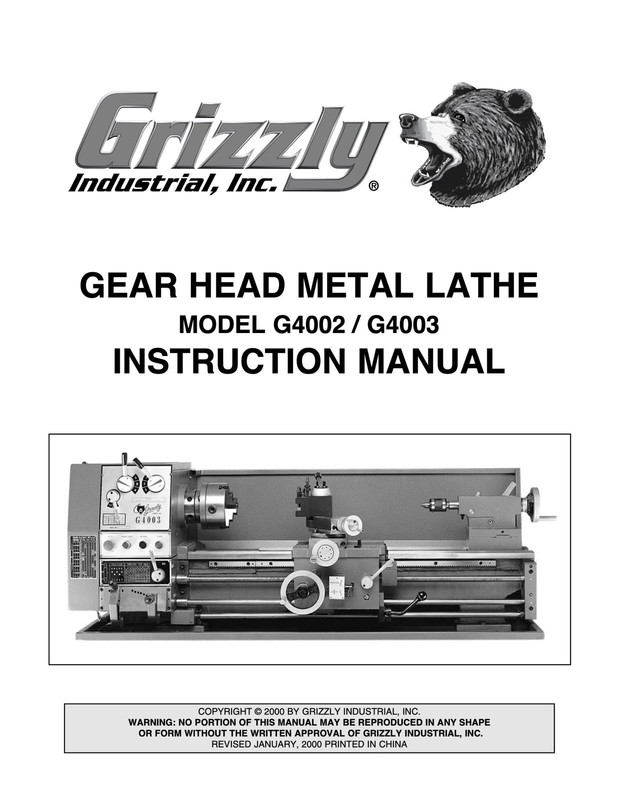 Owner’s Manual & Instructions Grizzly Gear Head Metal Lathe Models G4002 & G4003