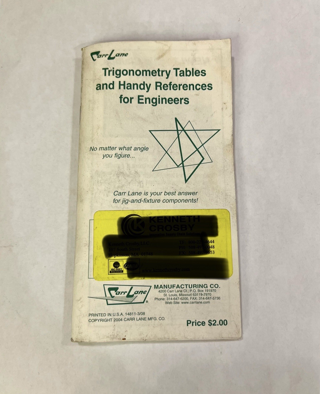 Carr Lane Trigonometry Tables and Handy References for Engineers 2004