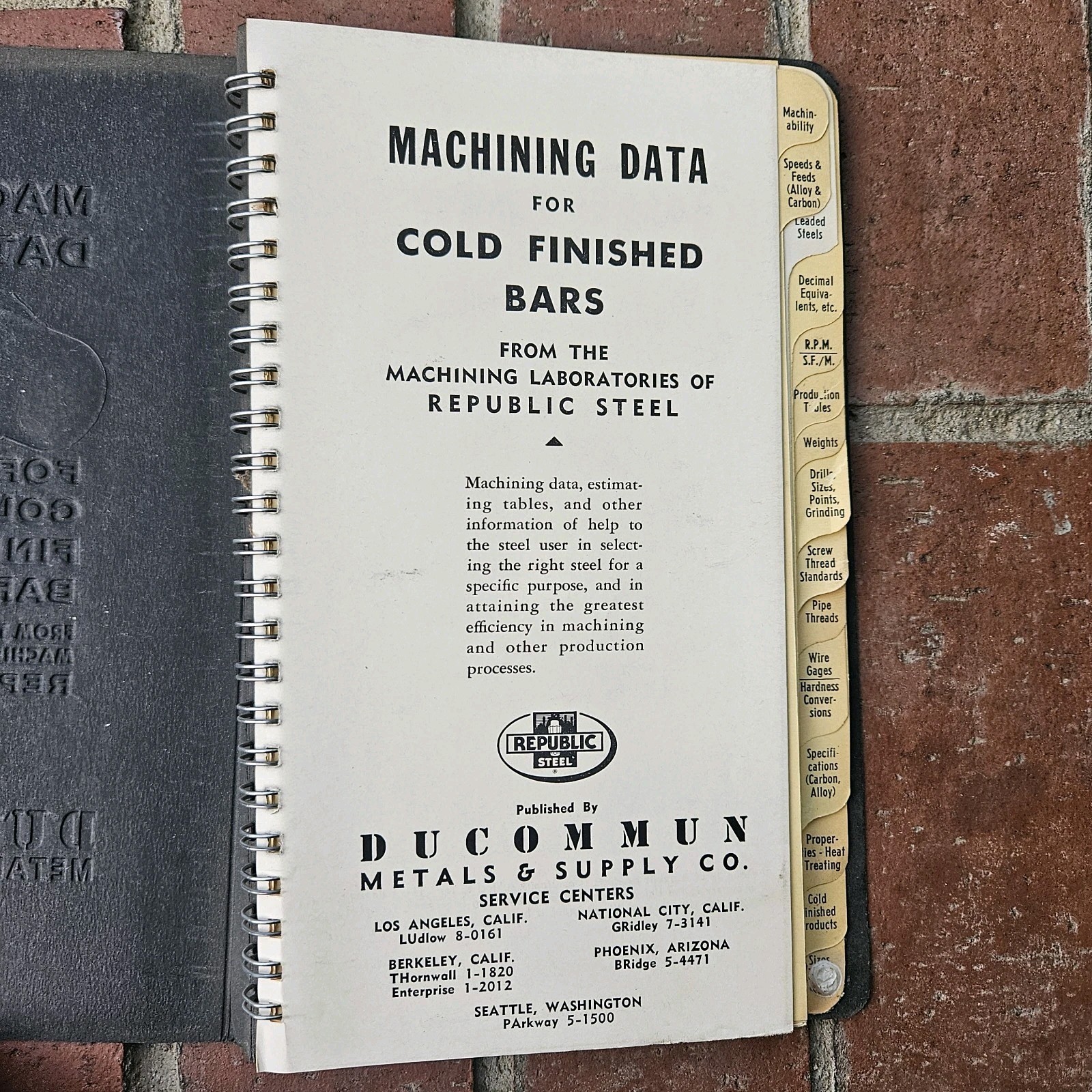 Vtg Machining Data For Cold Finished Bars Republic Of Steel 1956 Ducommun Manual
