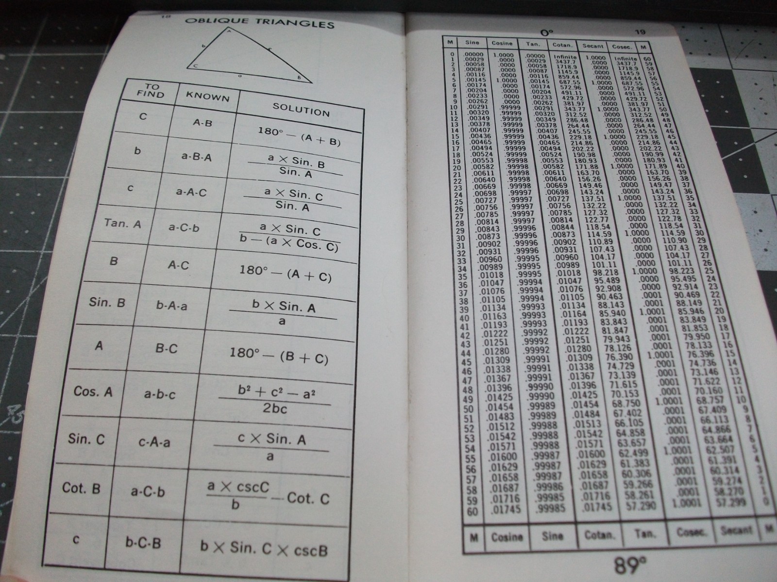 Vintage Trigonometry Tables Pocket size reference book