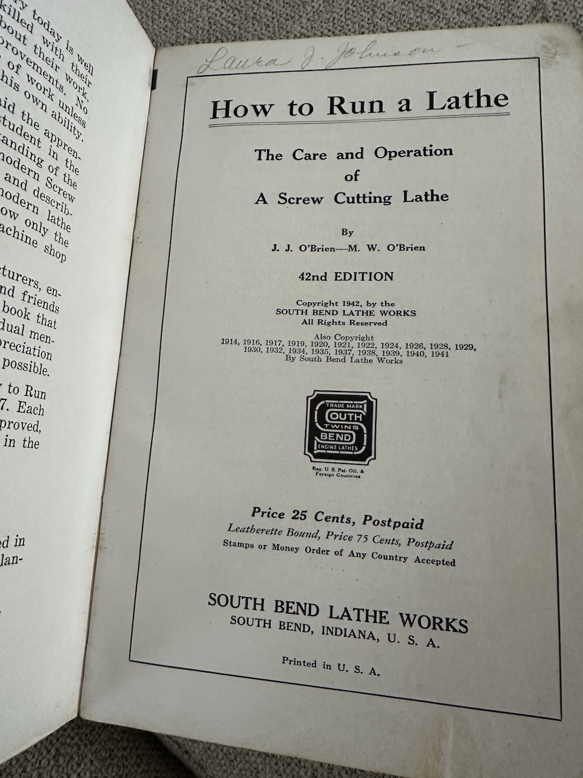 South Bend Lathe Works Manuals Booklets Lot How to Run a Lathe Machinist 1942