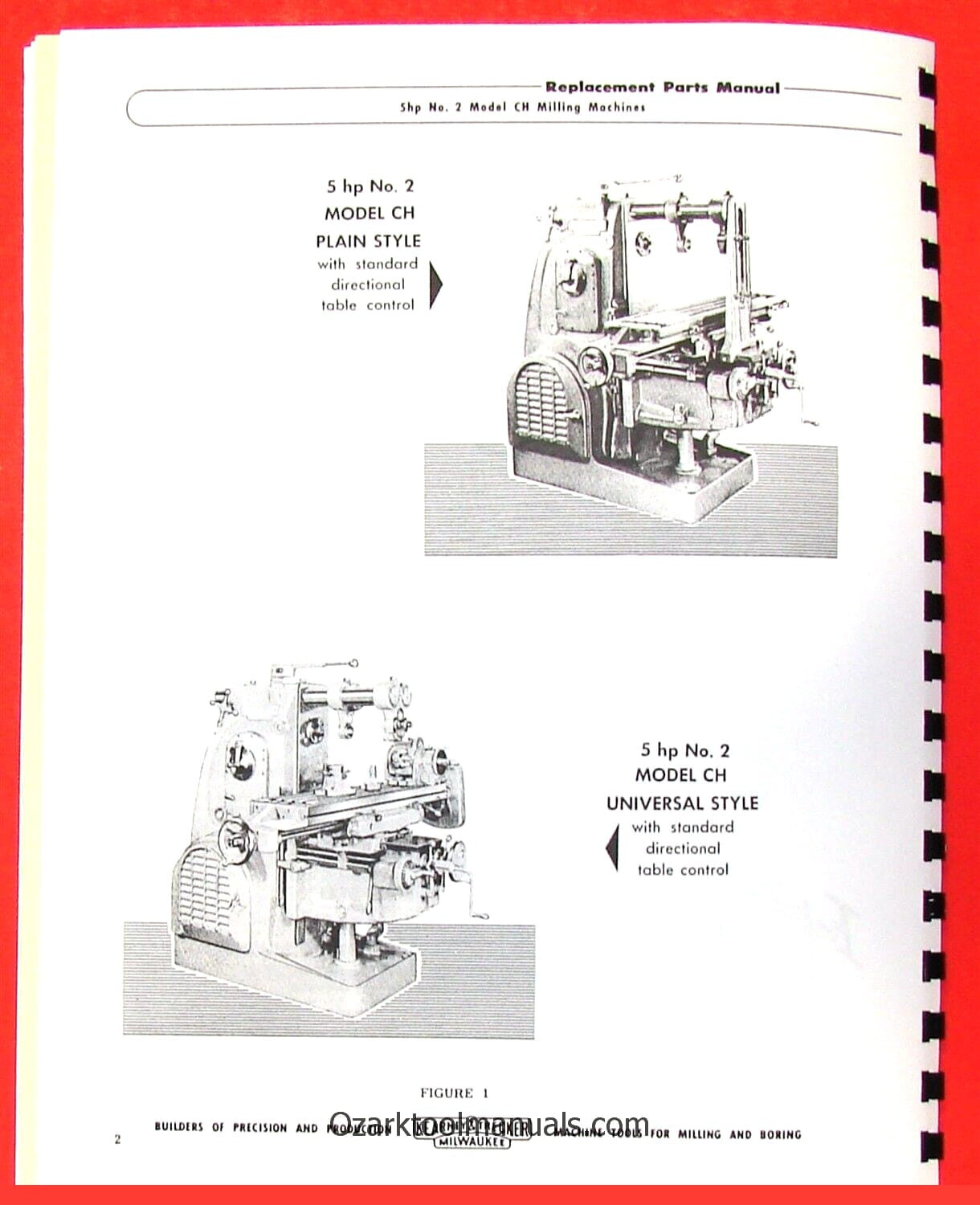 KEARNEY TRECKER MILWAUKEE 2CH No. 2 5HP Milling Machine Parts Manual 0971