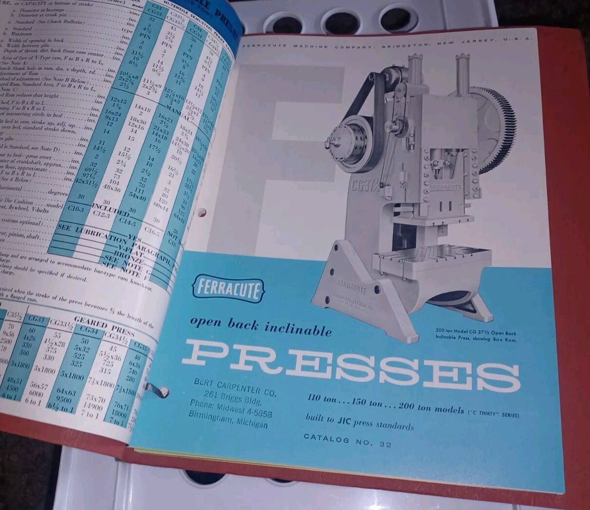 Vtg Ferracute Machine Tool Catalog Lot Stamping Presses Brakes 1940’s PROPOSAL