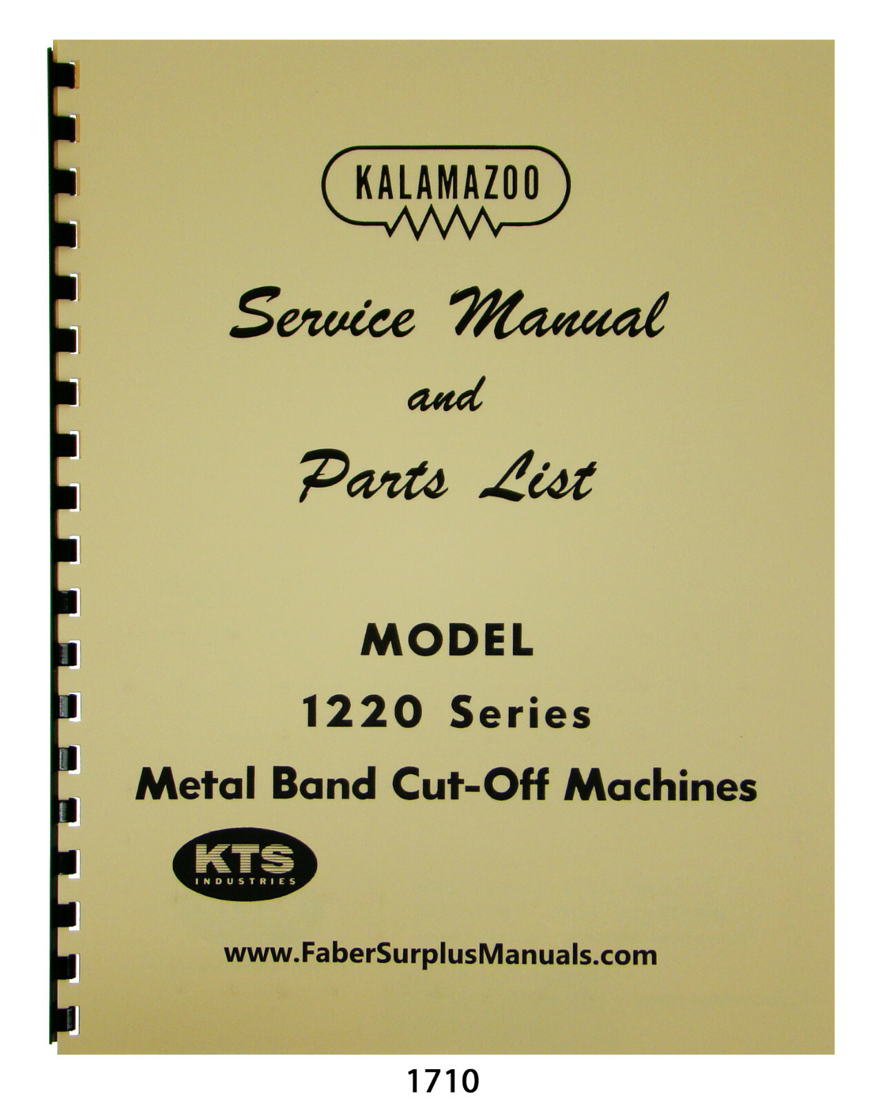 Kalamazoo Model 1220 Horizontal Bandsaw Service Manual & Parts List #1710