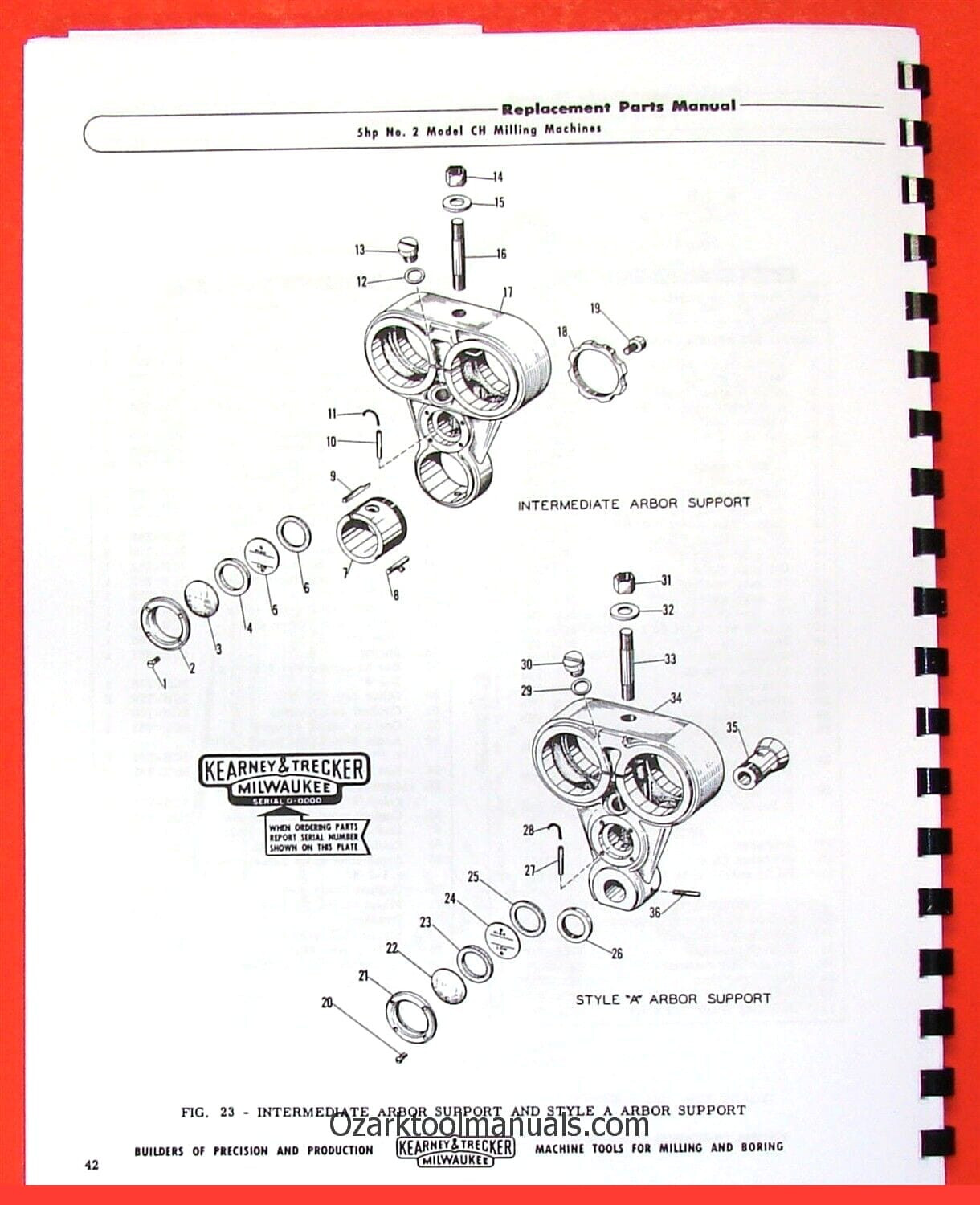 KEARNEY TRECKER MILWAUKEE 2CH No. 2 5HP Milling Machine Parts Manual 0971