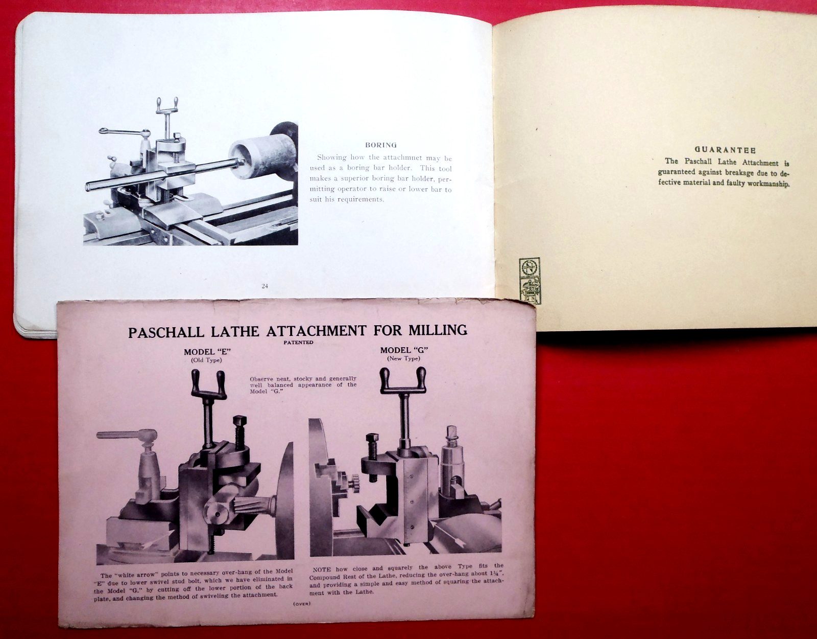 PASCHALL LATHE Milling Attachment 1930s Owner Manual _m2