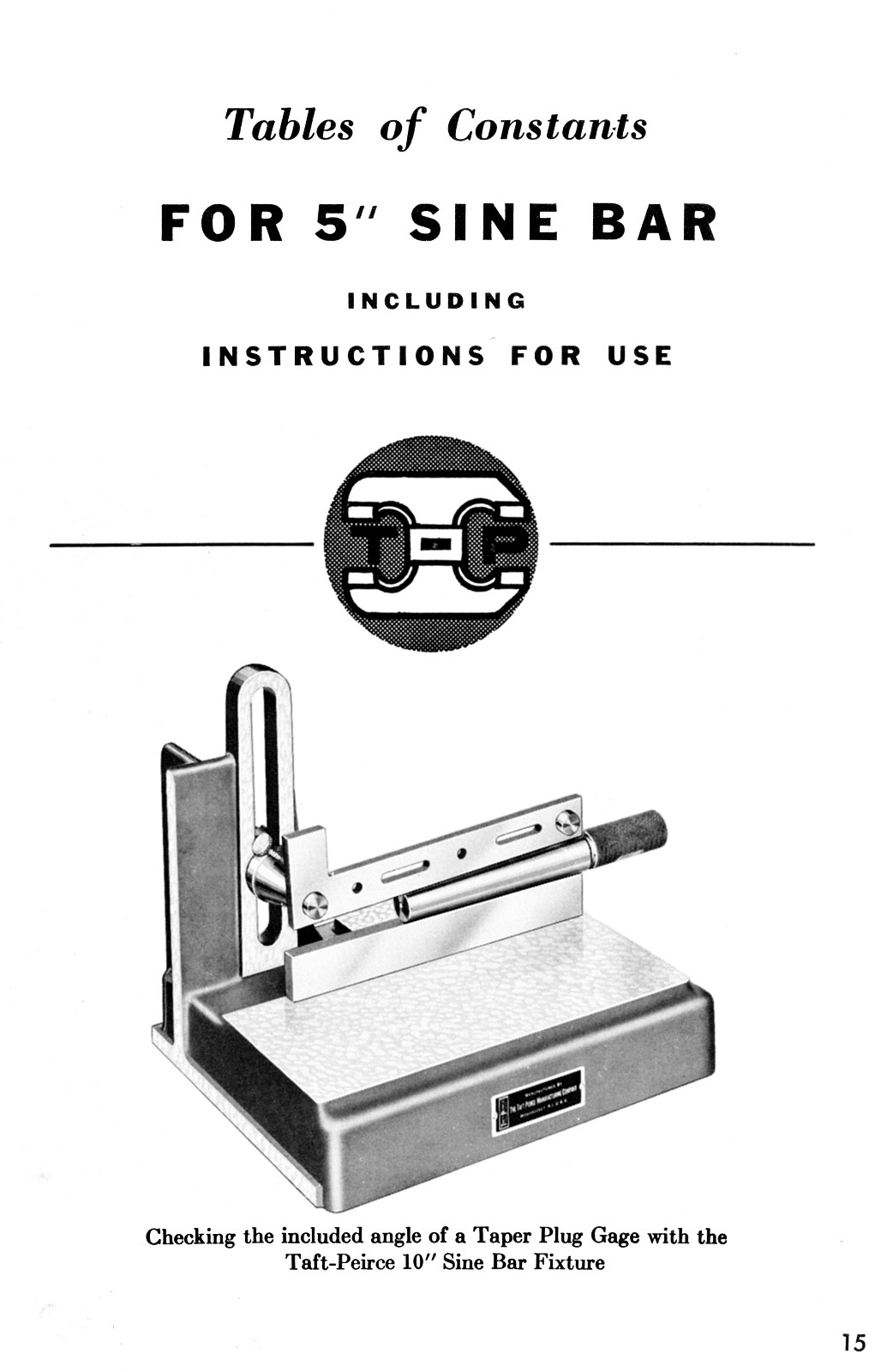 TAFT-PEIRCE Sine Bar Use Instructions and Constant Table Handbook Manual 0950