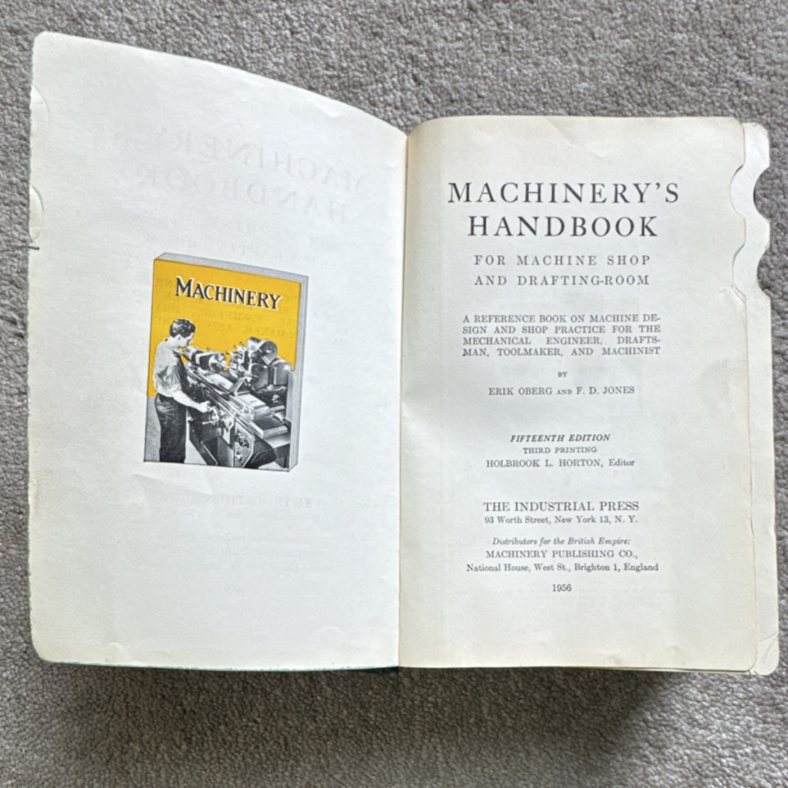 The Industrial Press Machinery’s Handbook 15th Edition 1956 Metalworking Book