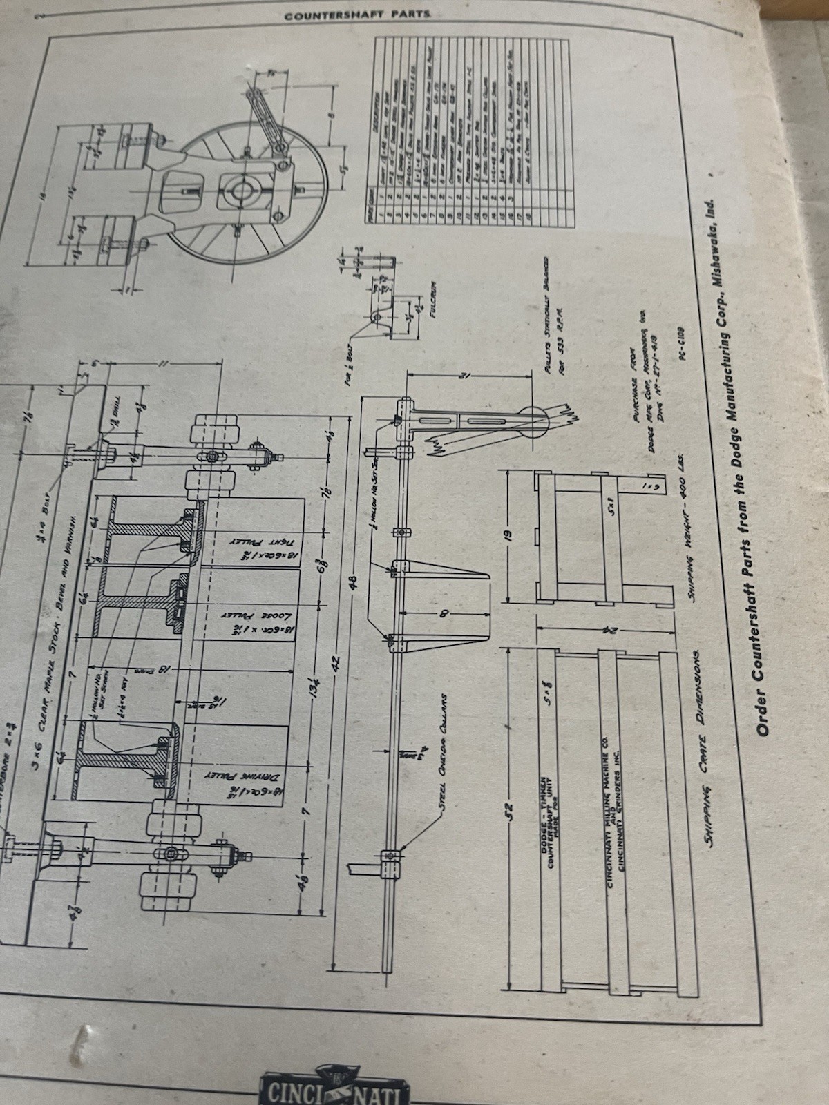 Cincinnati Milling Machine Company Service Manual Repair Parts Catalog