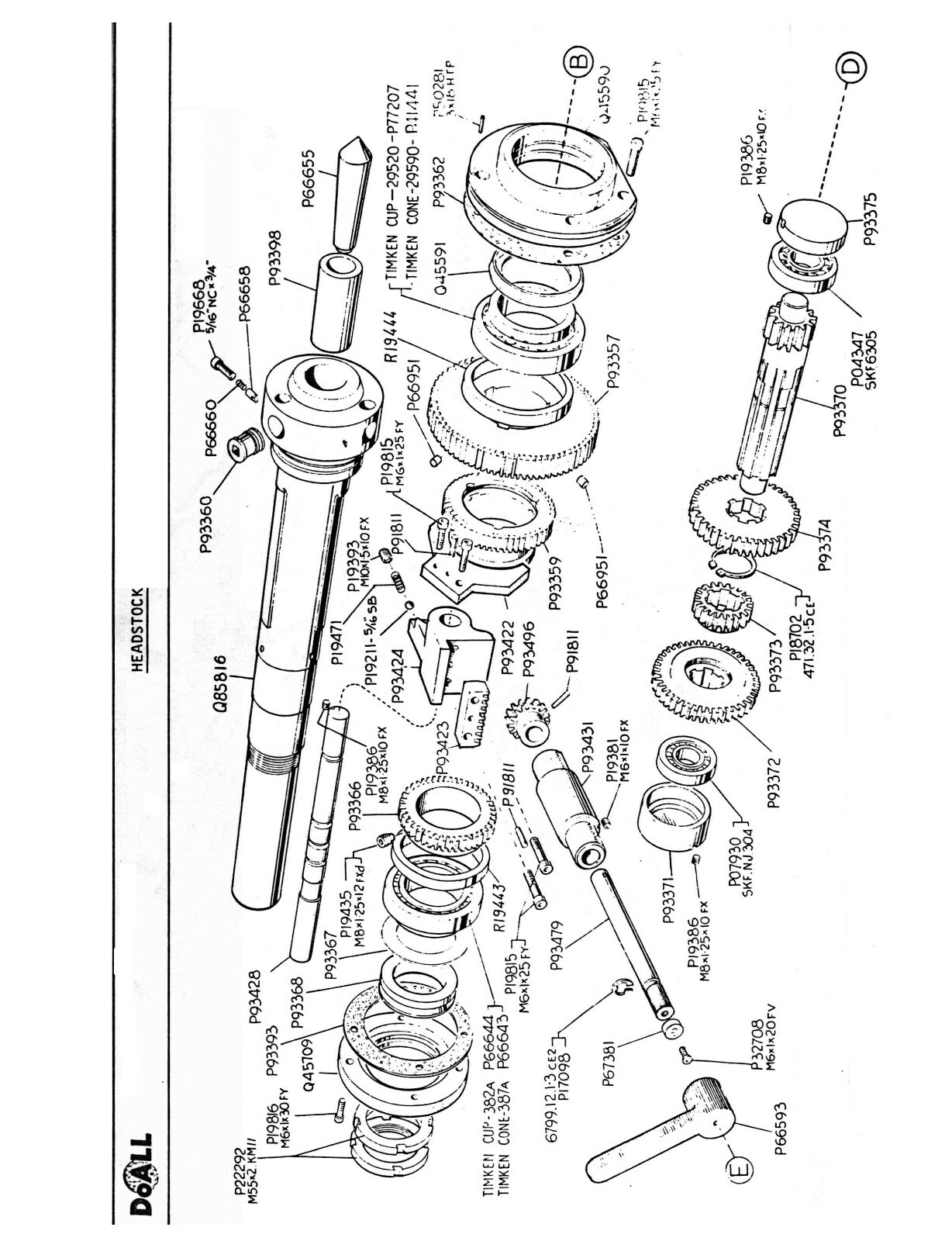 DoALL 13″ Engine Lathe LD1320, LD1340, & LD1360 Parts List Manual #1600