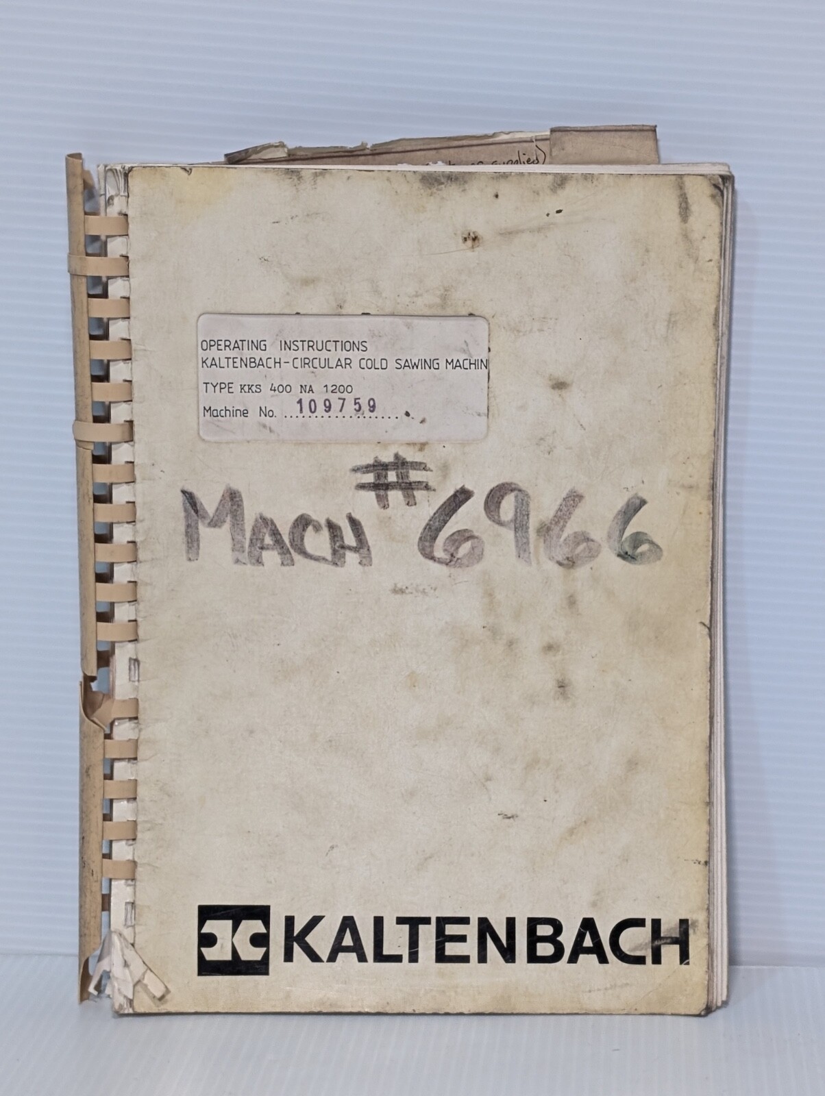 Kaltenbach KKS-400 NA Circular Cold Sawing Machine Operating Instructions Manual