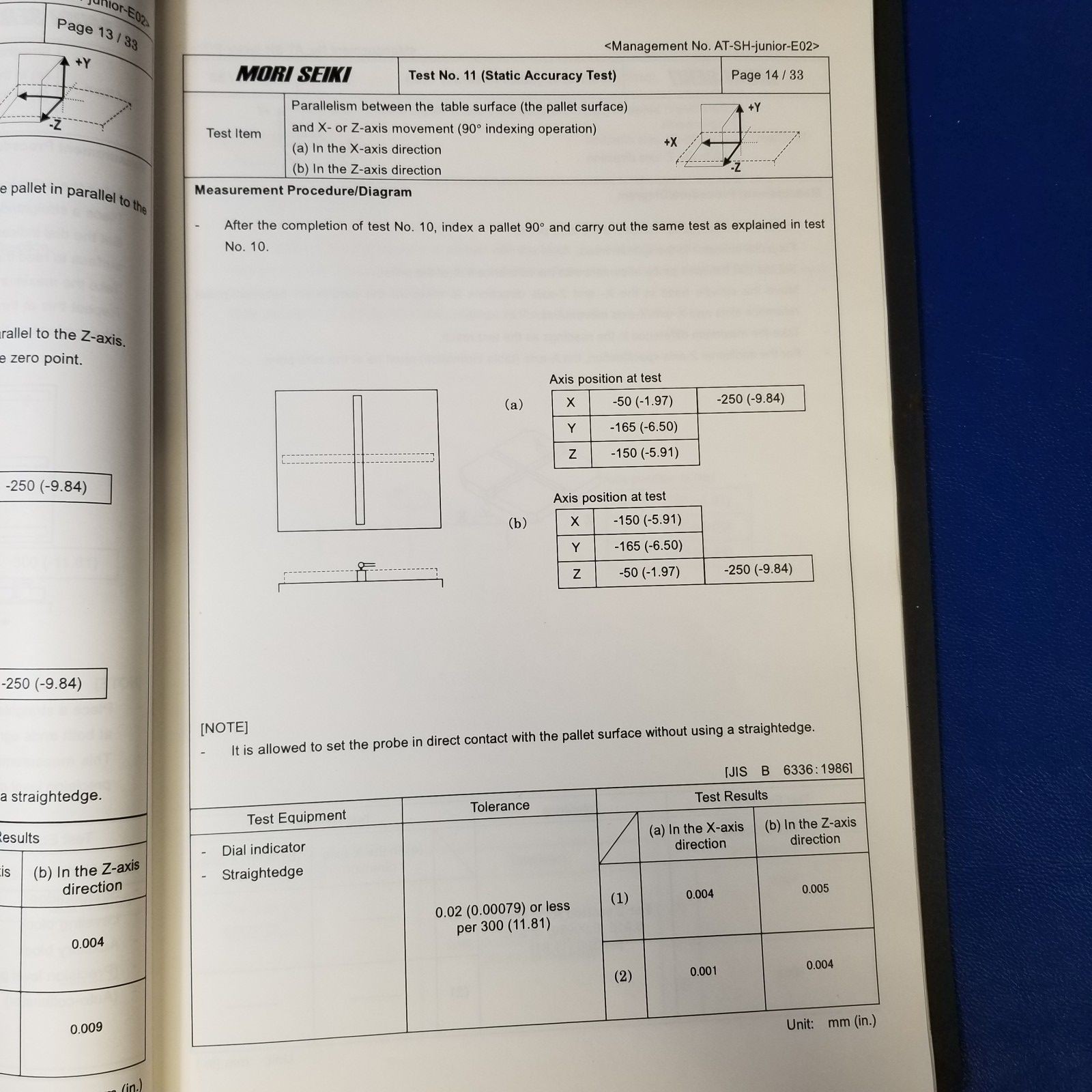 Mori Seiki SH-JR Accuracy Test Results Manual Model SH-JRCD0107 2003 Full Conten