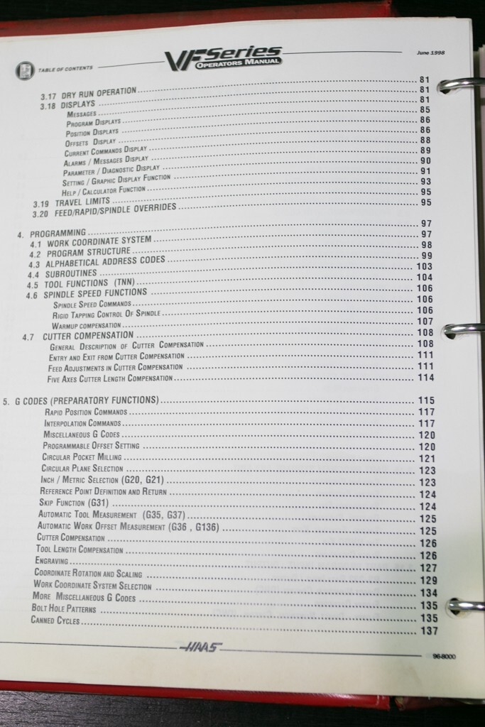 Haas VF Series, Vertical Milling Center, Operations and Programming Manual 1998