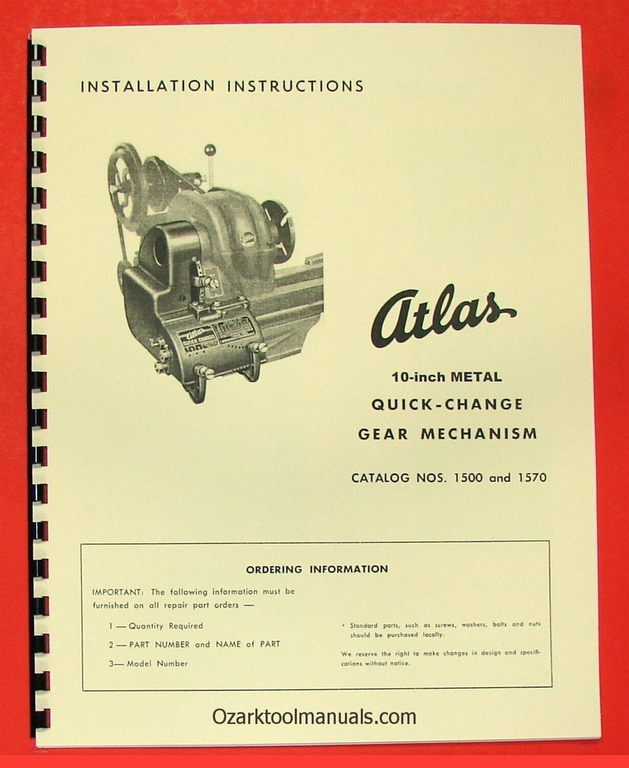 ATLAS/Craftsman 10″ Quick Change Gear Box Installation & Part Manual 0054