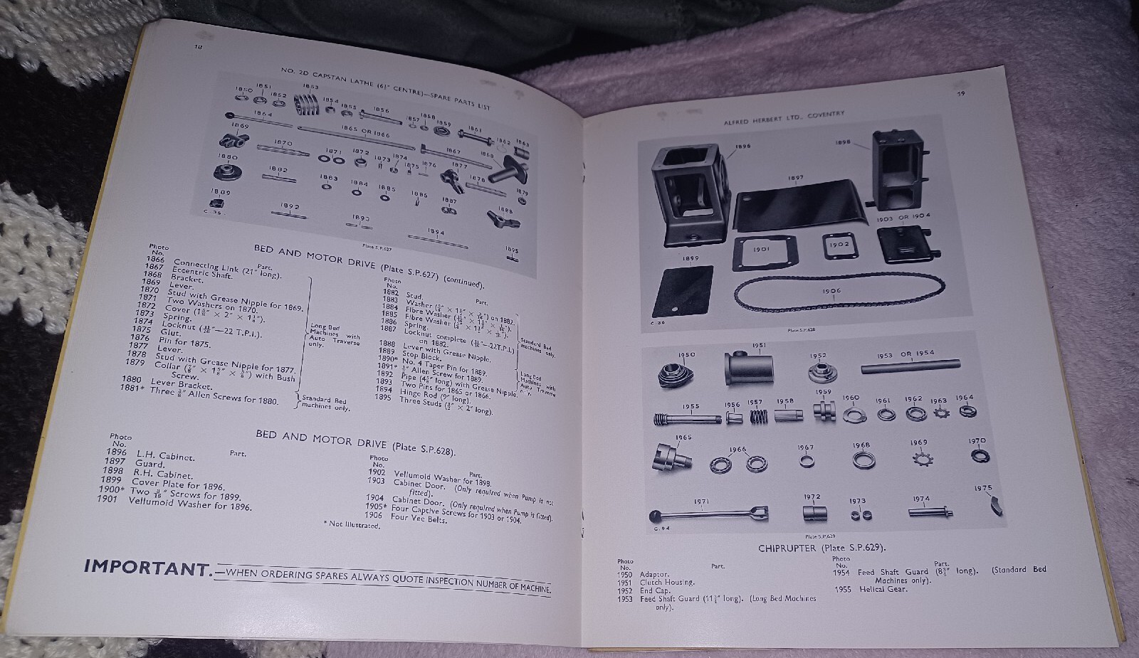 Alfred Herbert Lathe No. 2d Capstan Lathe Spare Parts List Book 1st Ed ORIGINAL