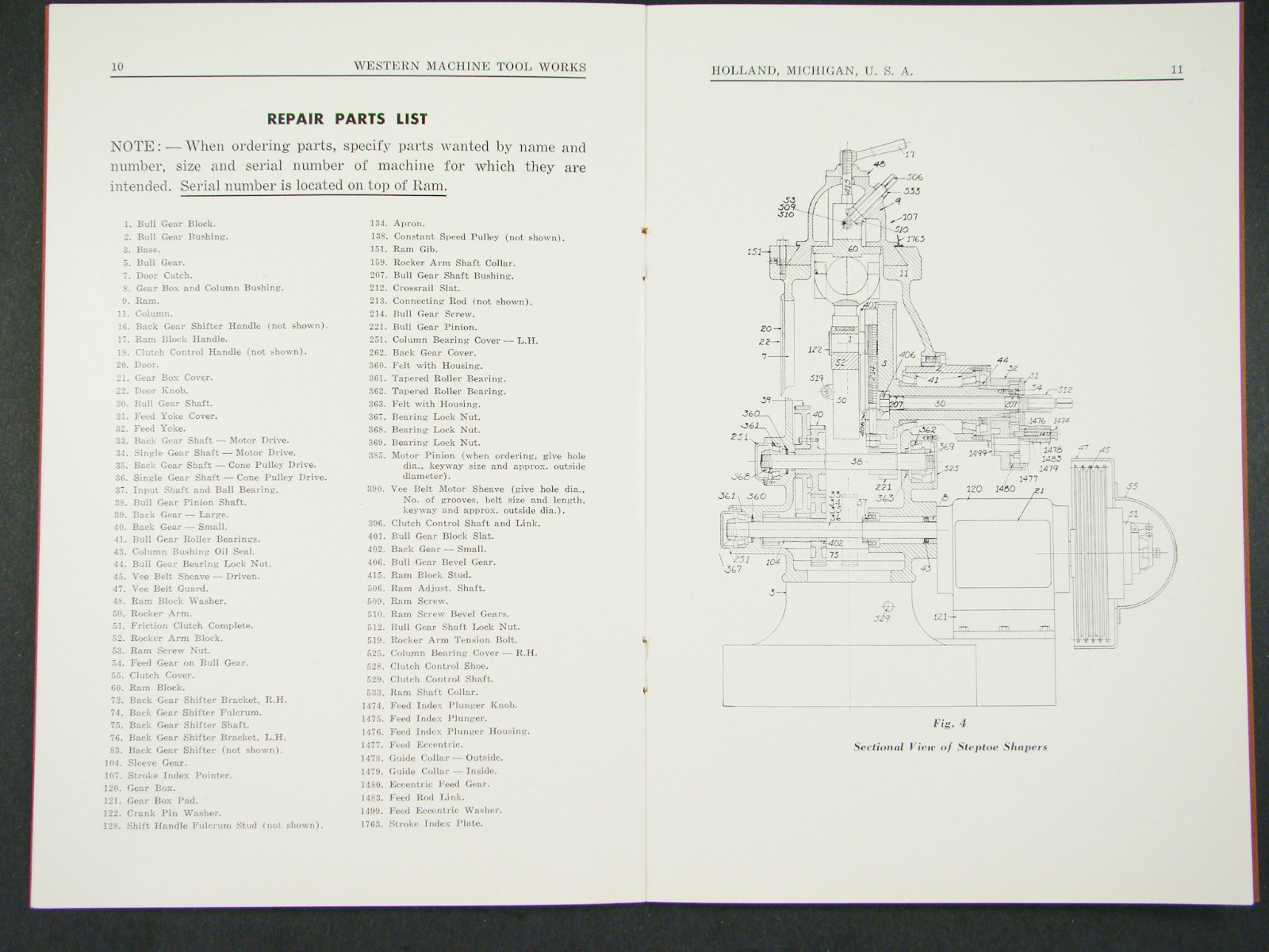 Western Machine Steptoe Shapers Operator Handbook & Repair Parts List *1090