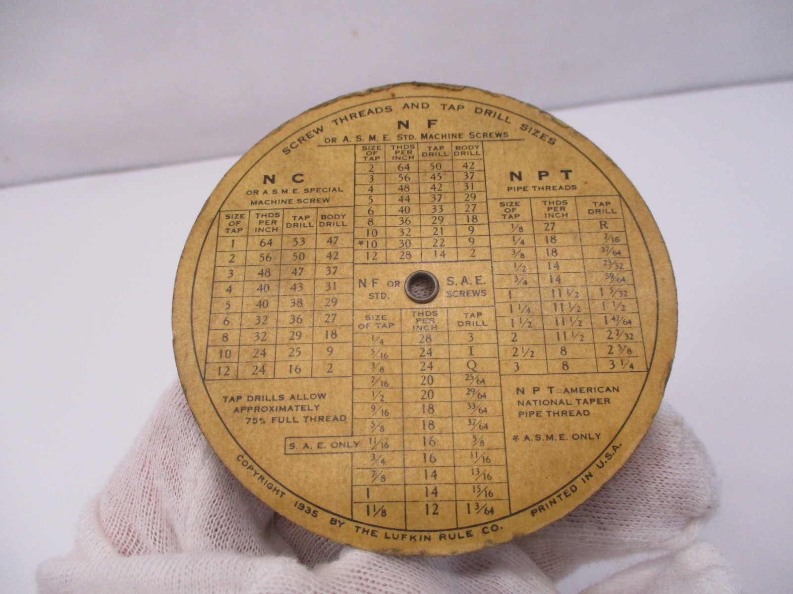 (2) Lufkin TIME SAVER Tap Thread Drill & Decimal Equivalents Calculator 1935 VGC