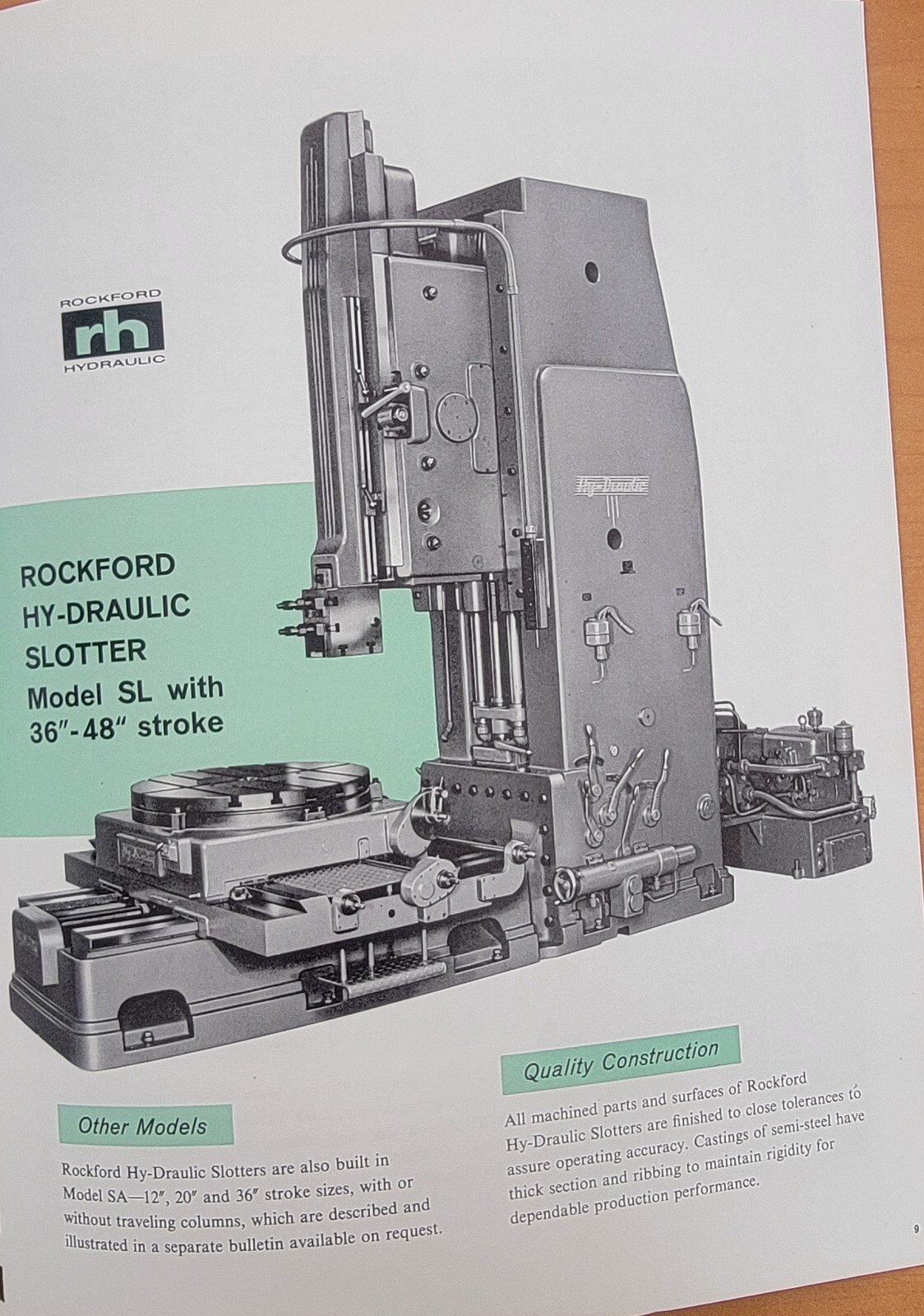 Rockford Machine Tool Hydraulic Slotters Sales Catalog Form 462