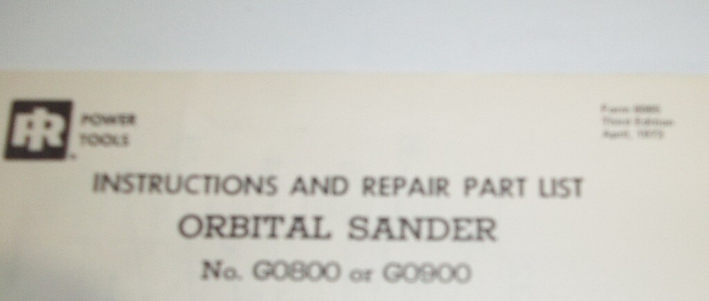 Ingersoll-Rand Sander G0800 or G0900 Parts Instructions Manual Bulletin
