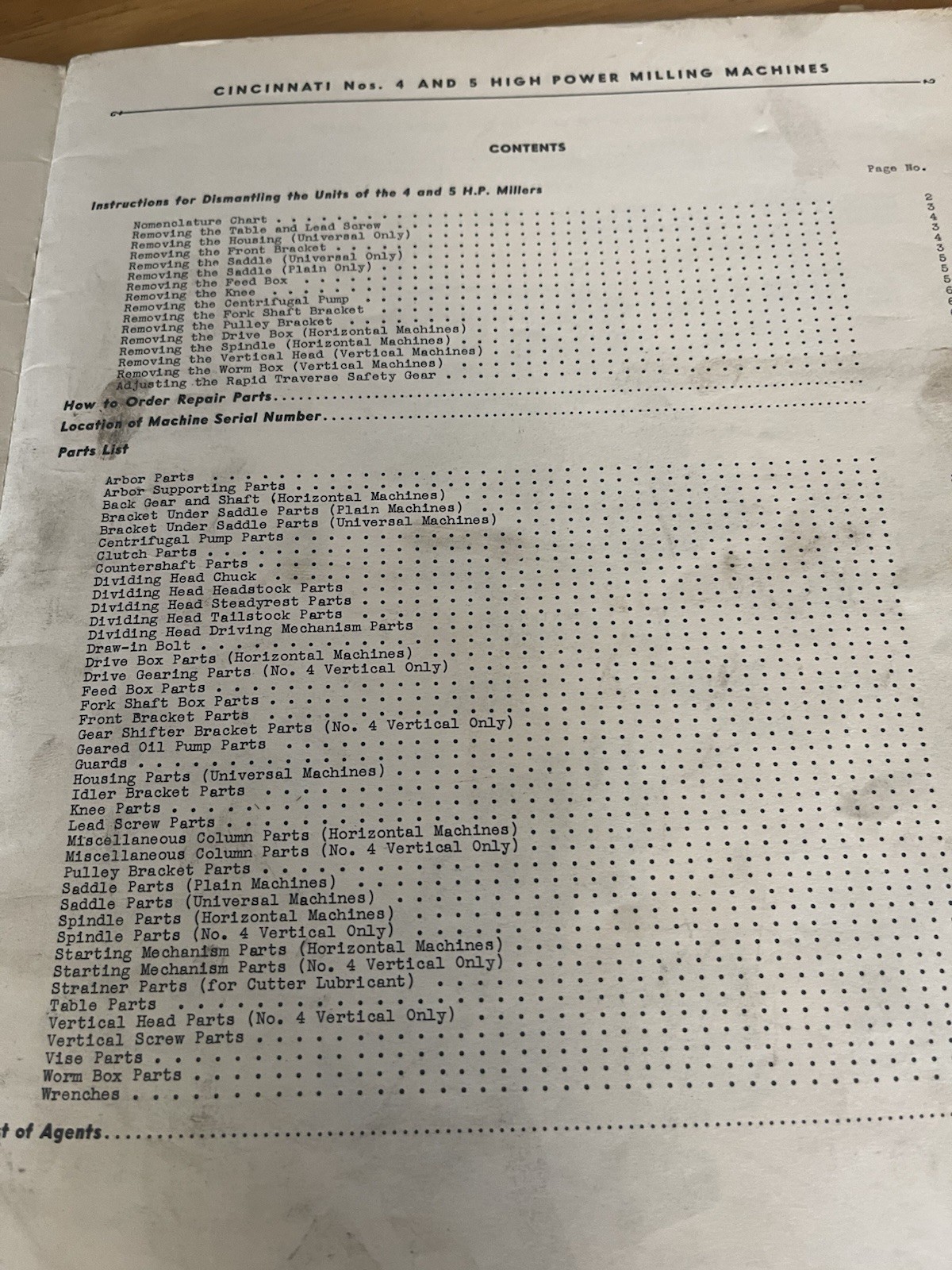 Cincinnati Milling Machine Company Service Manual Repair Parts Catalog