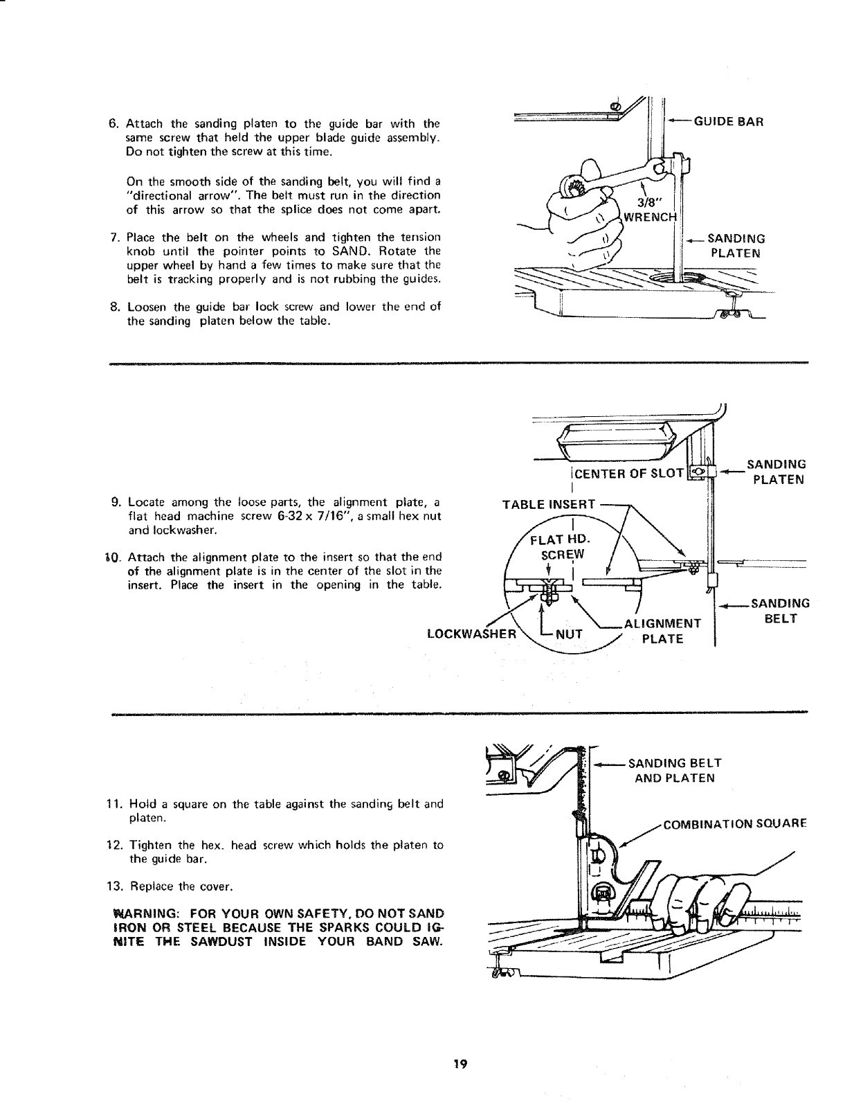 Sears Craftsman 12″ Bandsaw 113.243300 &113.243311 Operating & Part Manual #1119