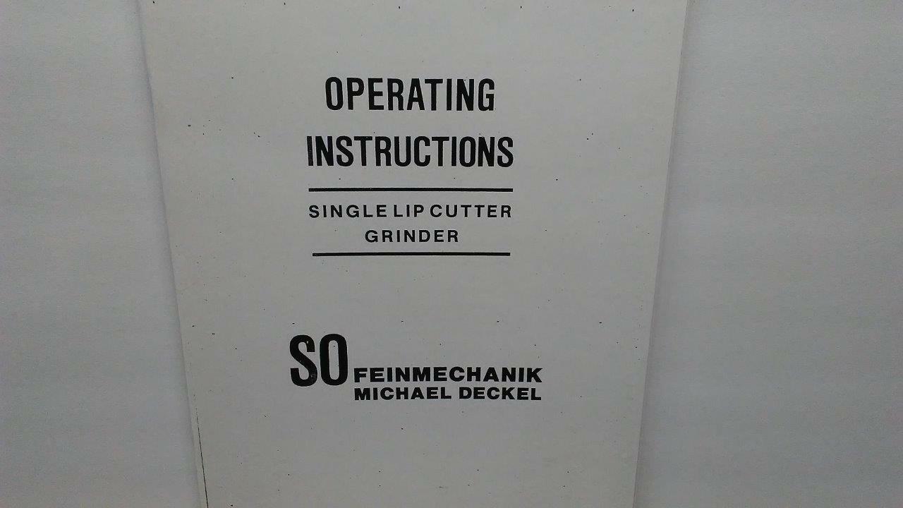 Deckel Single Lip Cutter Grinder Instruction Manual