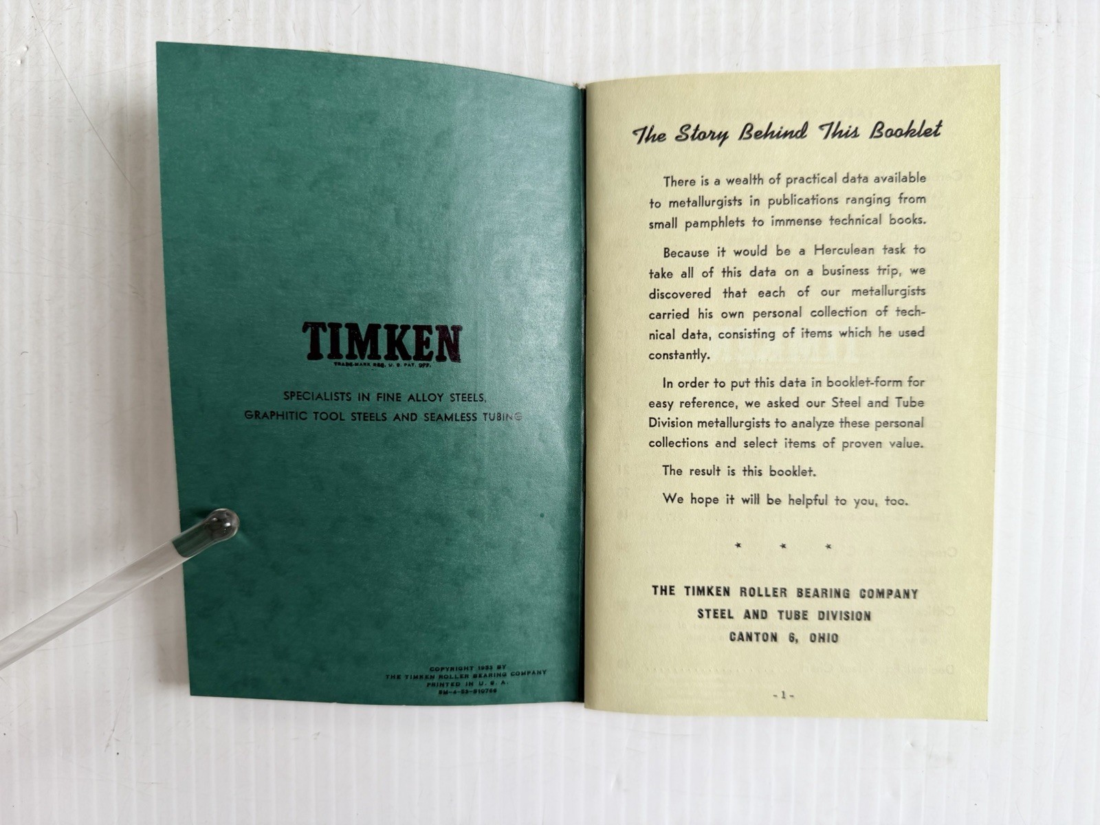 Practical Data For Plant Metallurgists Vtg 1953 Booklet Timken Roller Bearing Co
