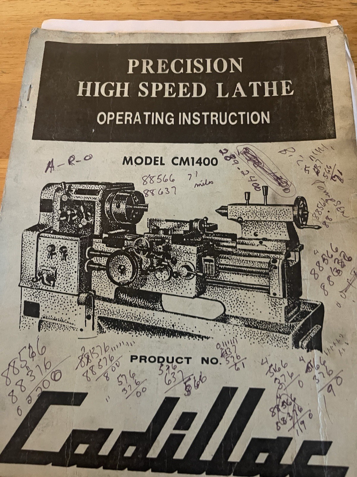 Cadillac Precision High Speed Lathe Operating Instructions Model CM1400