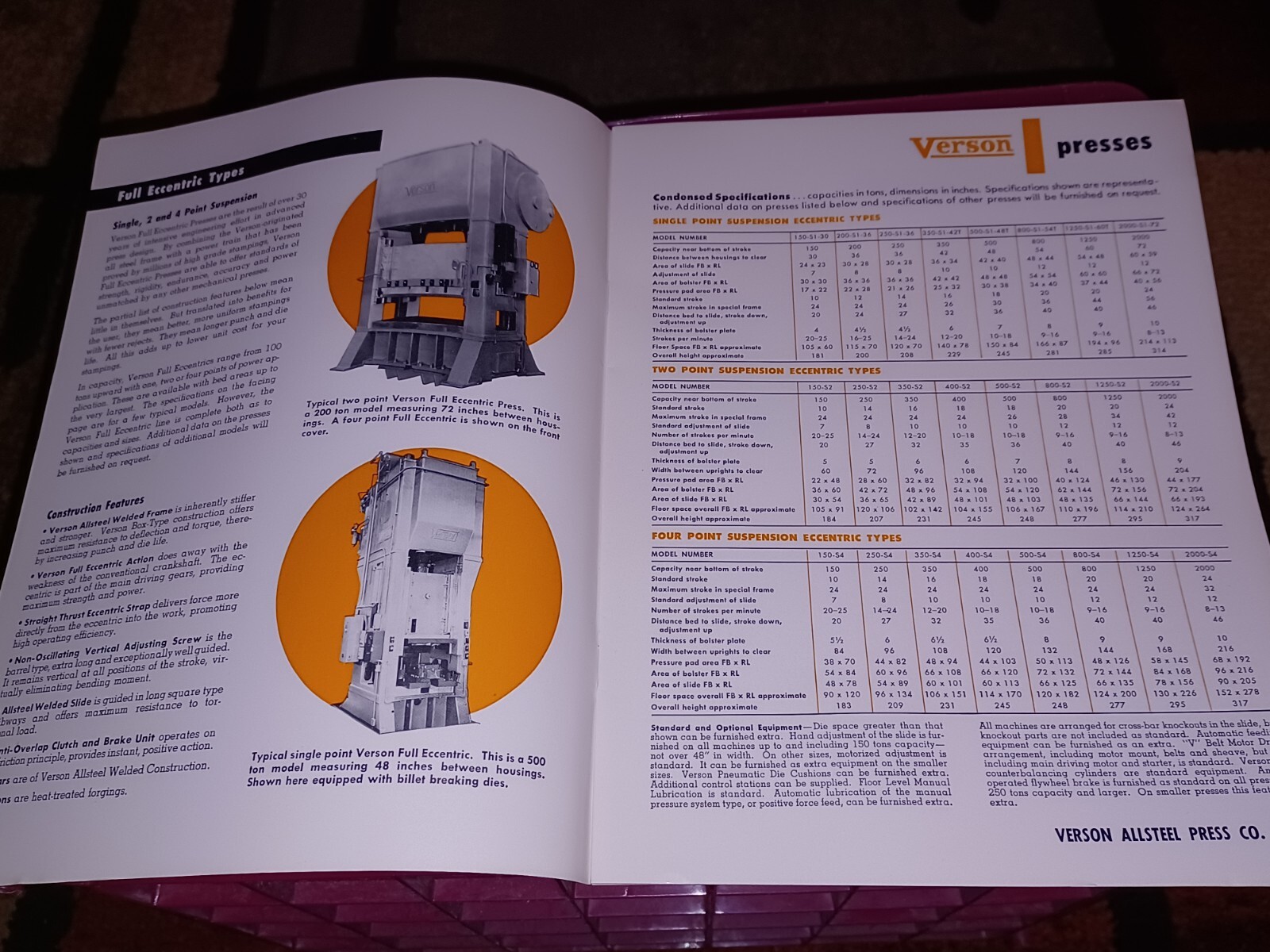 Verson allsteel Press Company PRESSES CATALOG G-53 sales Book Brakes Dies More