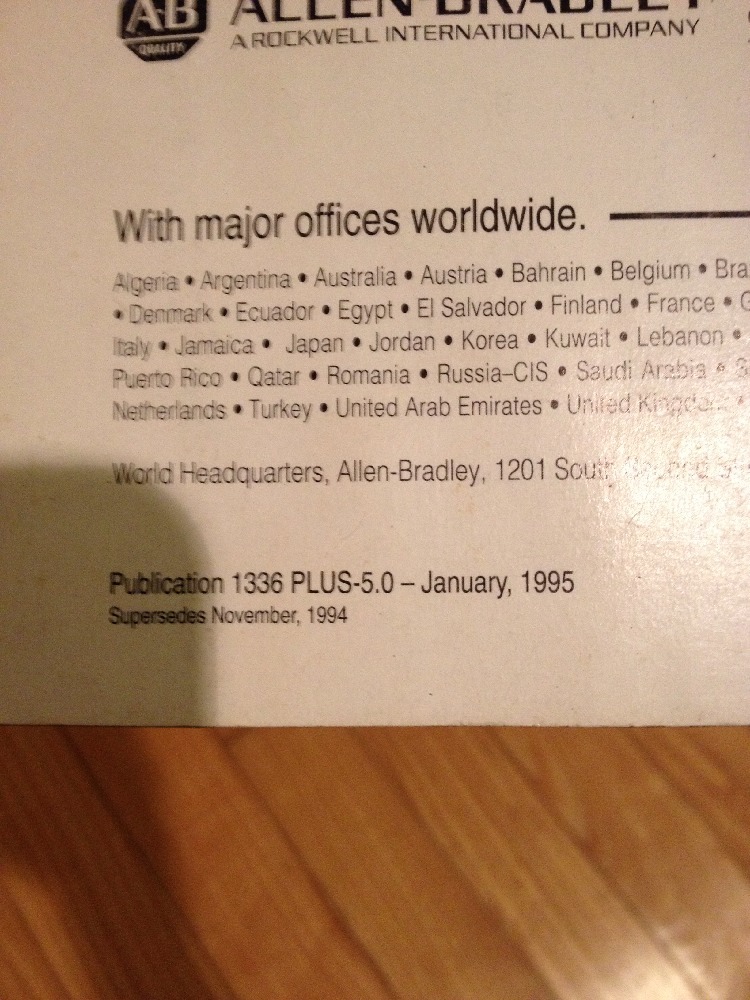 Allen-Bradley 1336 PLUS Adjustable Freq. AC Drive Instruction Manual .5-250 HP