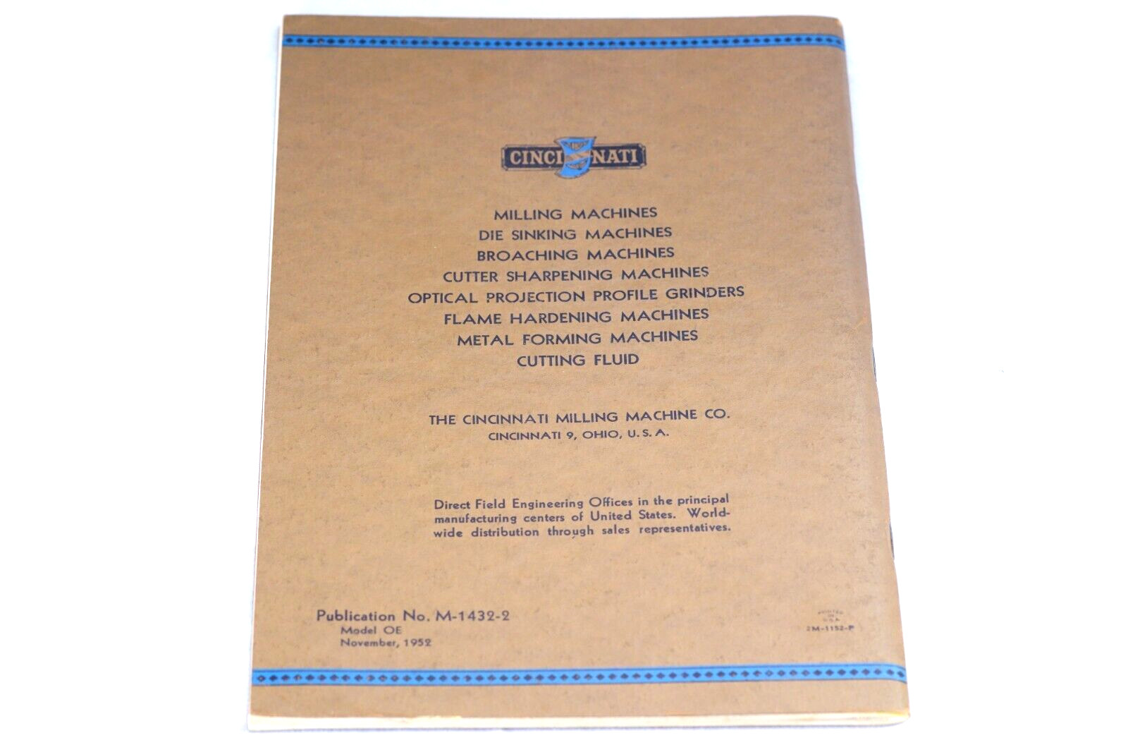 1952 Cincinnati Milling Machine Co 16″ Vertical Hydro-Tel Milling Machine Manual