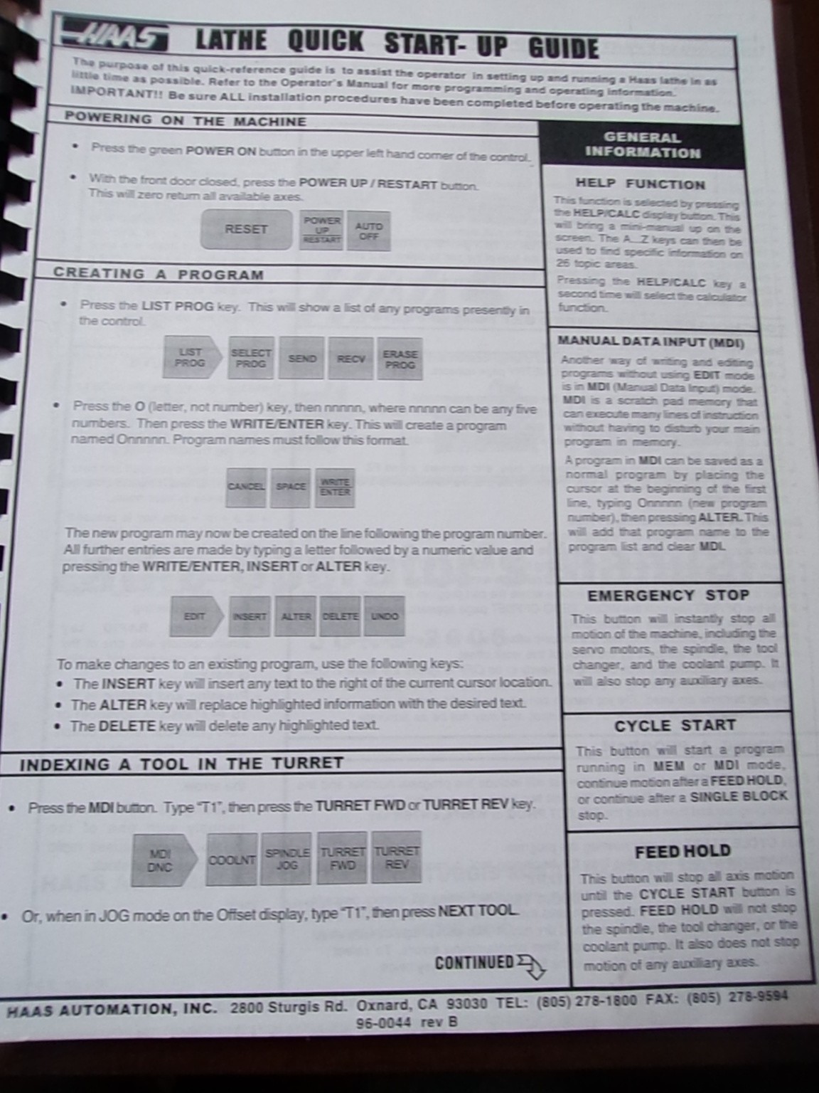 Haas CNC Lathe Operator’s Manual June 2006