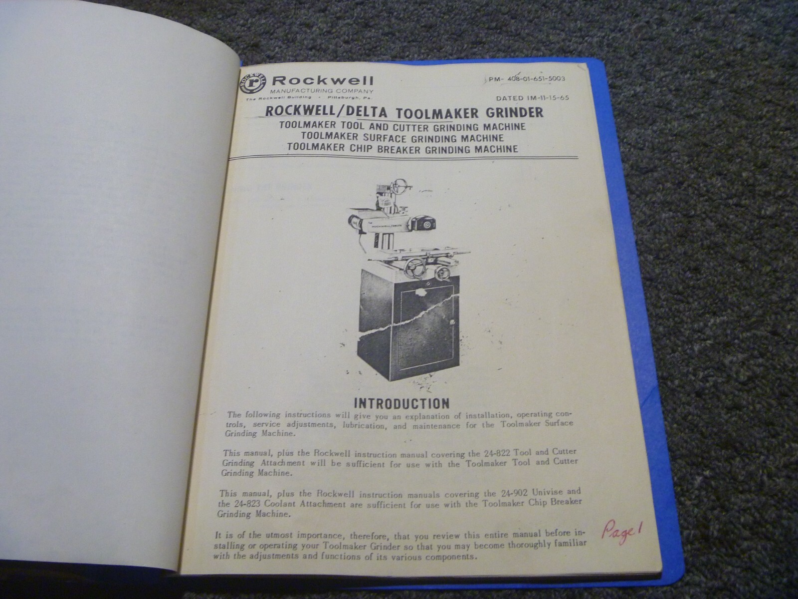 Rockwell Delta 24-822 Tool & Cutter Grinder Owner Operator Maintenance Manual xz