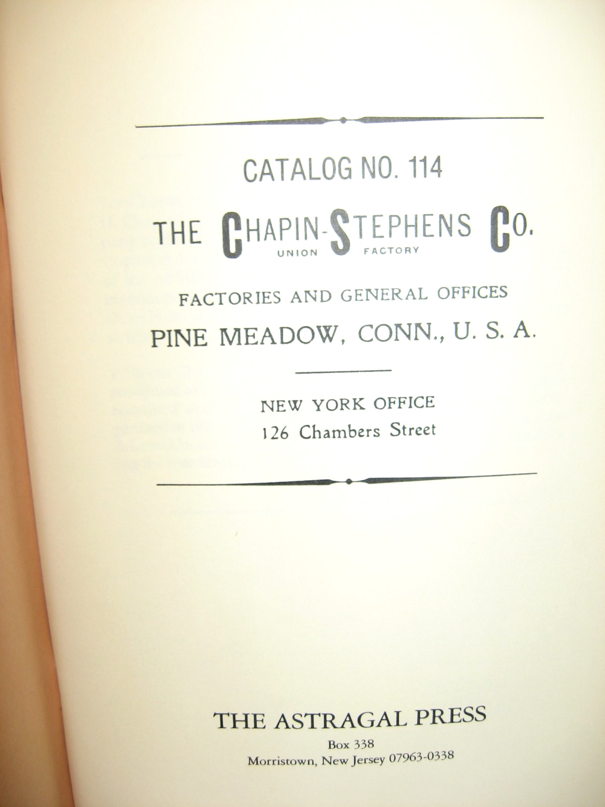 Chapin-Stephens Co.- Pine Meadow, Conn. – 1991 REPRINT: 1914 Catalog No. 114