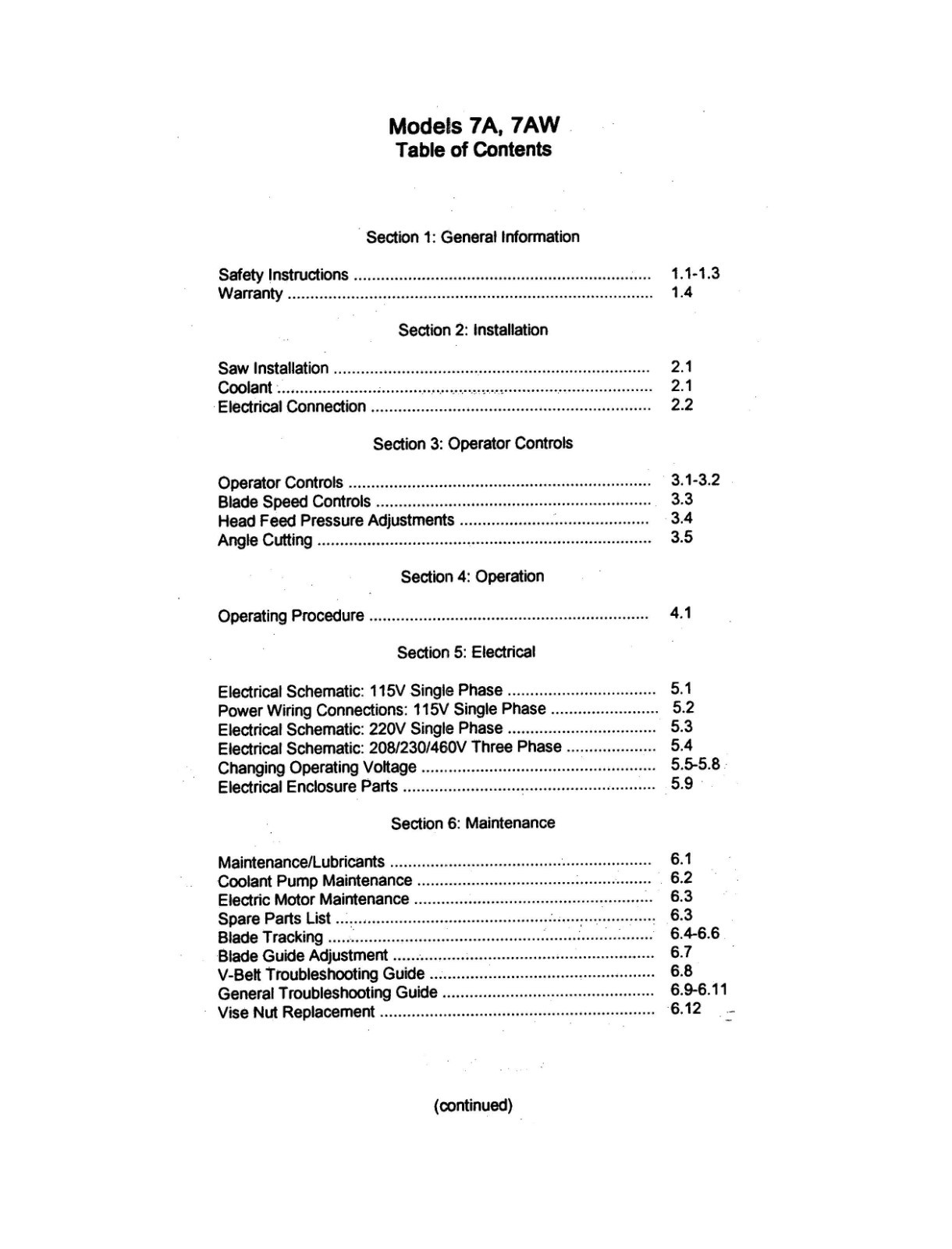 Metal Band Cut-Off Saw Service Manual & Parts List Fits Kalamazoo 7A Series