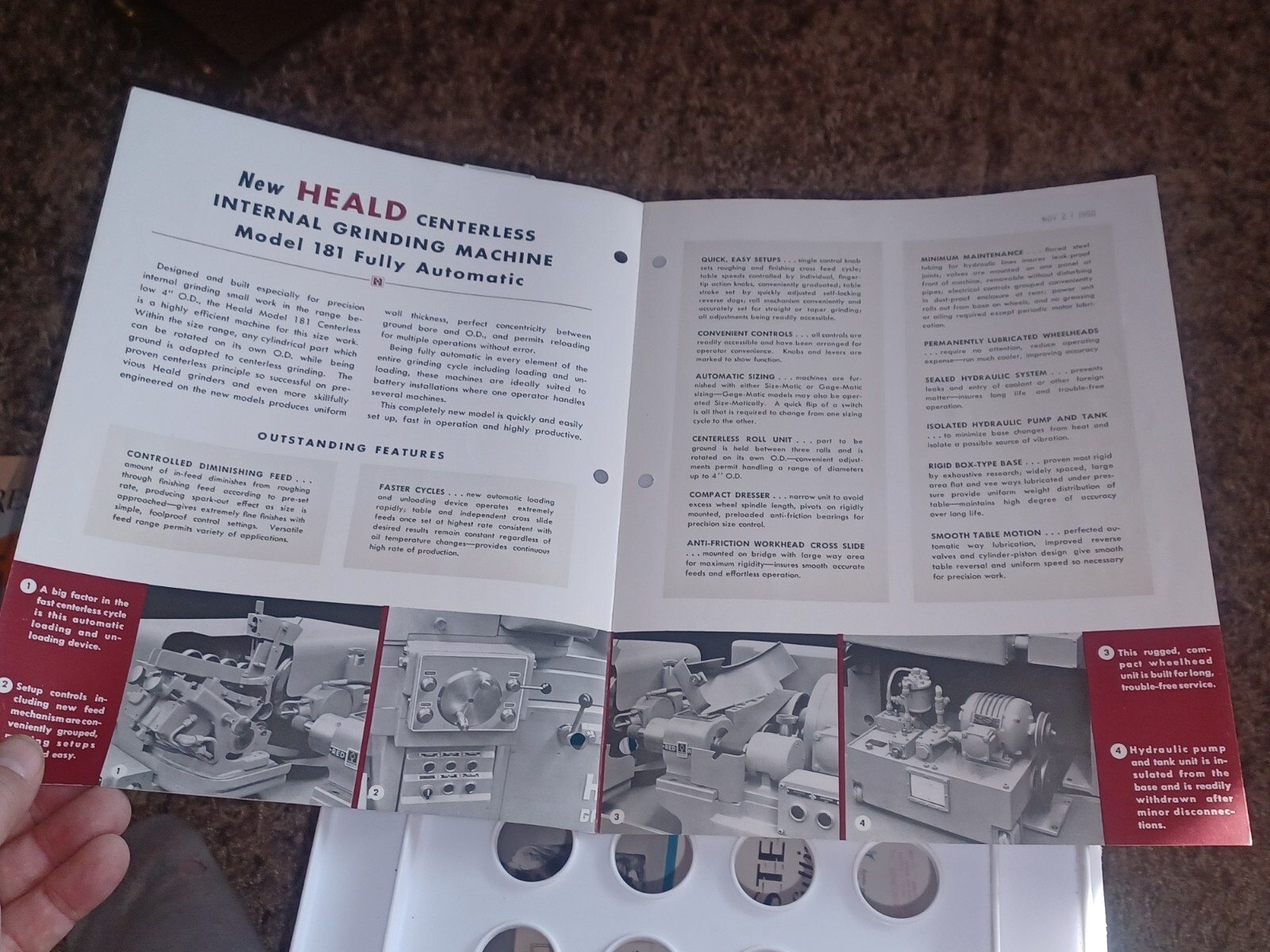 HEALD COMPANY Sales Catalog MODEL 181 Centerless Internal GRINDING MACHINE Vtg