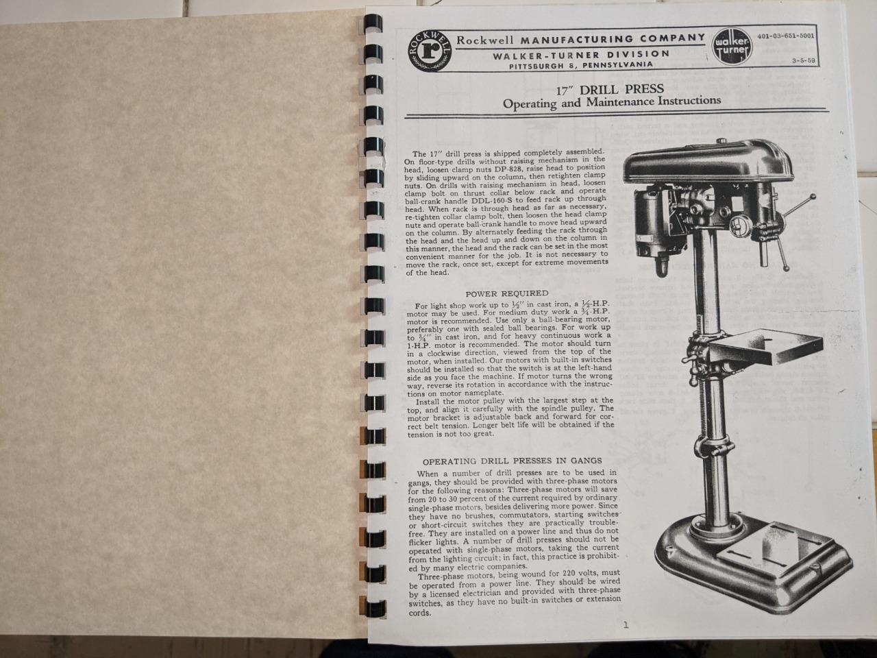 Rockwell 17″ Drill Press Operating and Maintenance Instruction Manual