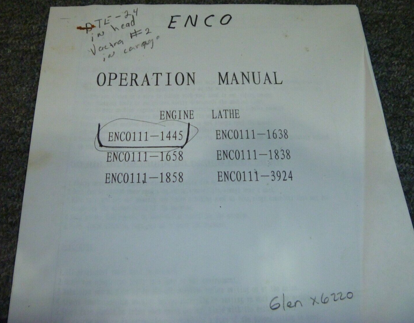 ENCO ENCO111-3924 ENCO111-1838 & ENCO111-1858 Engine Lathe Owner Operator Manual
