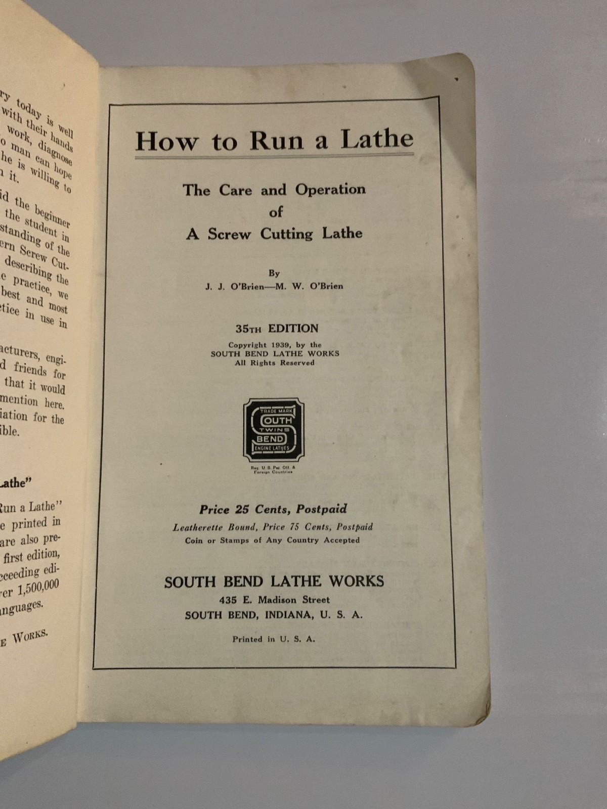 How To Run A Lathe South Bend Lathe Works 35th Edition