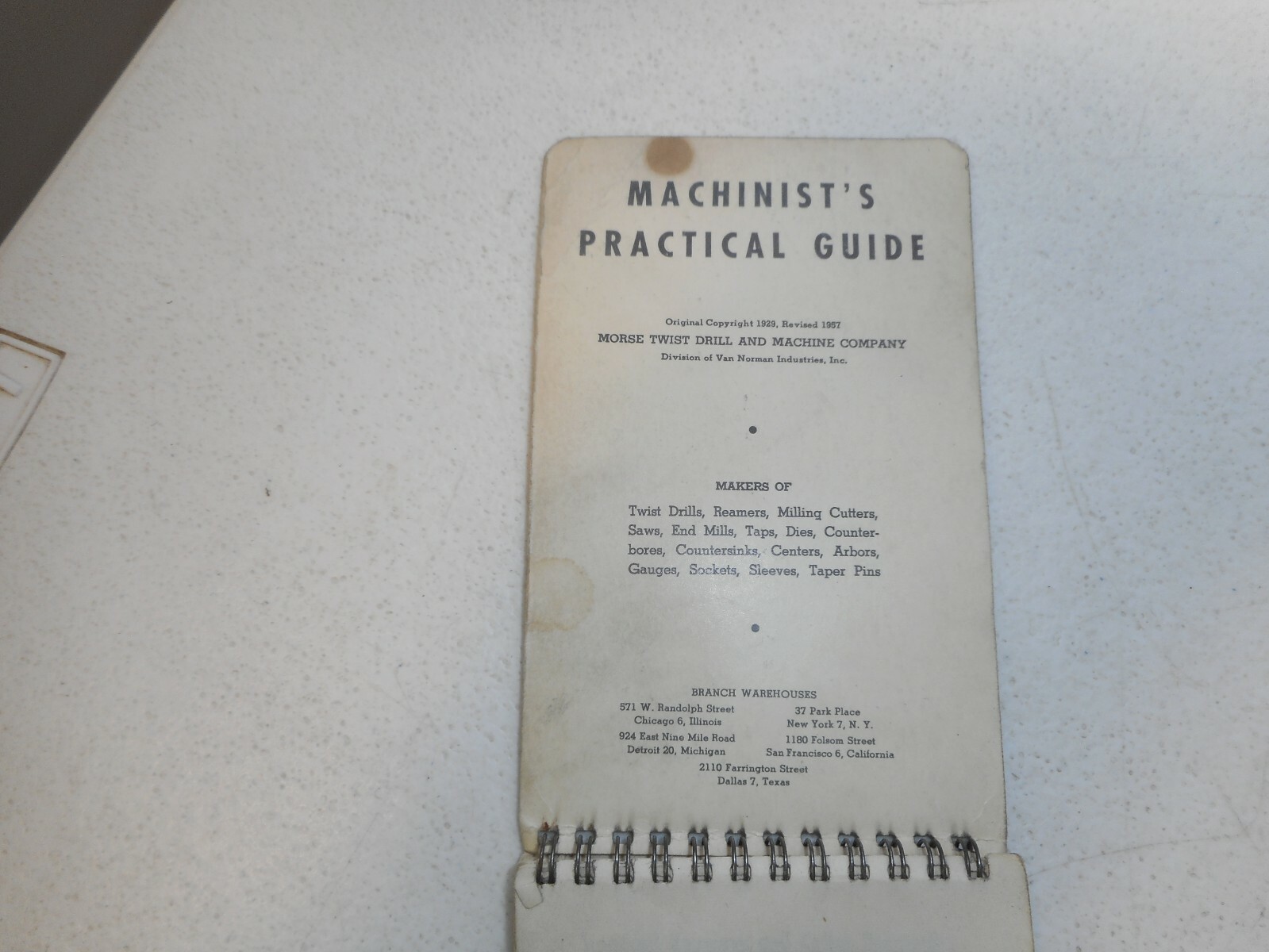 Vintage 1957 Machinist’s Practical Guide Morse Twist Drill New Bedford