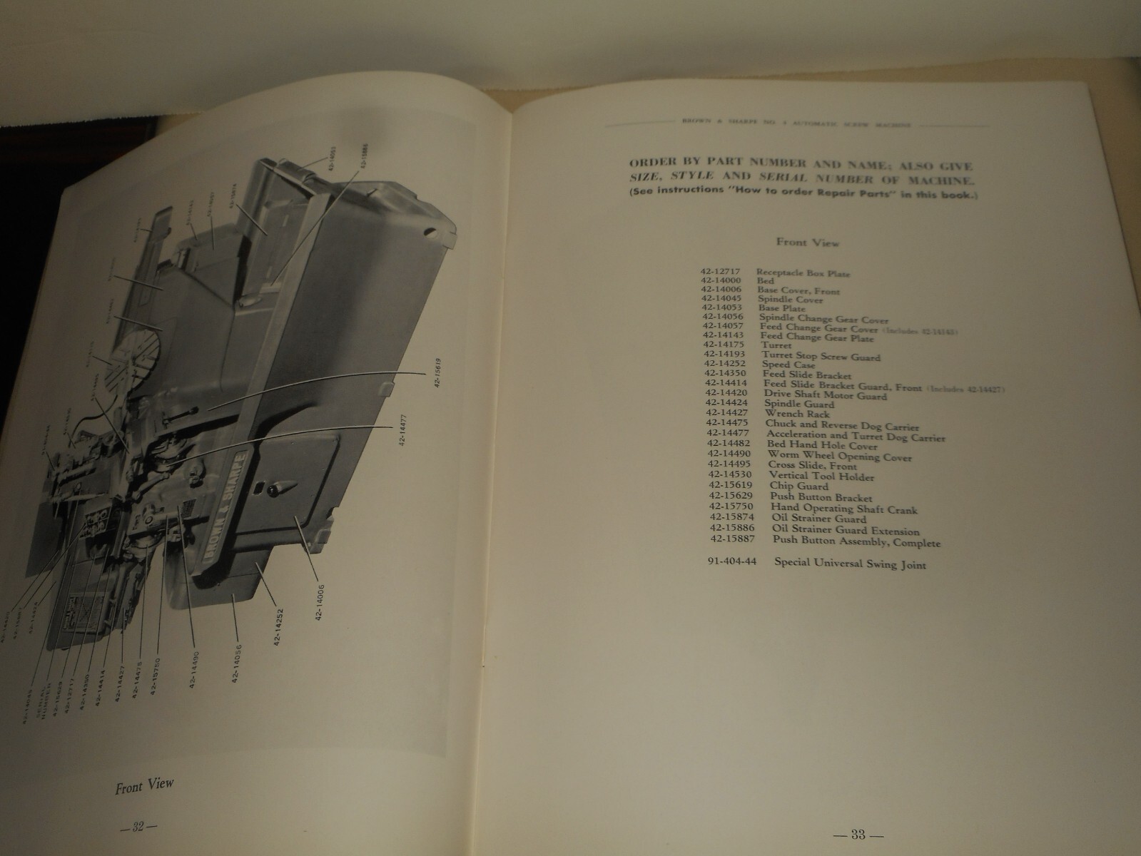 No. 4 BROWN & SHARPE Automatic Screw Machine Operation Maintenance Repair Parts