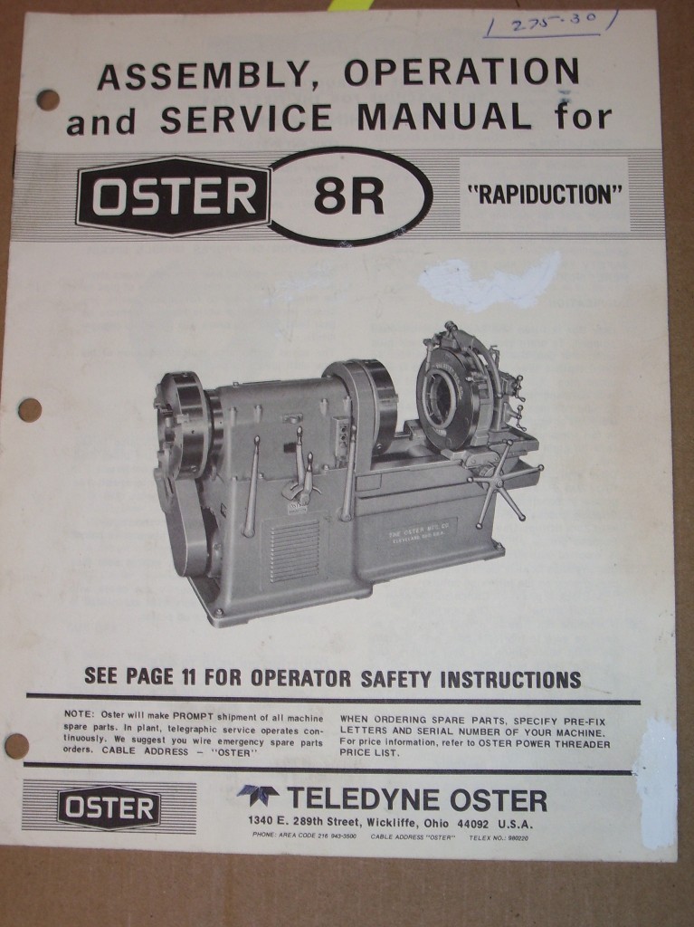 Teledyne Oster 8R Rapiduction Operation/Parts Manual