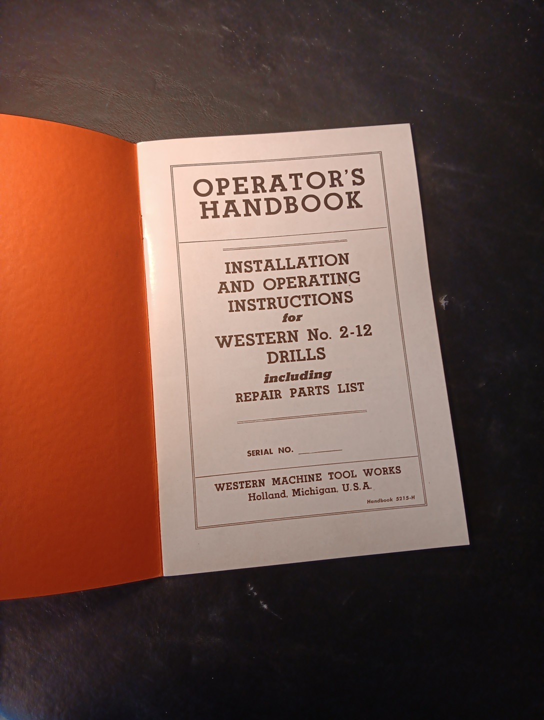 Western Machine No. 2-12 Drill Operator Handbook & Repair Parts List