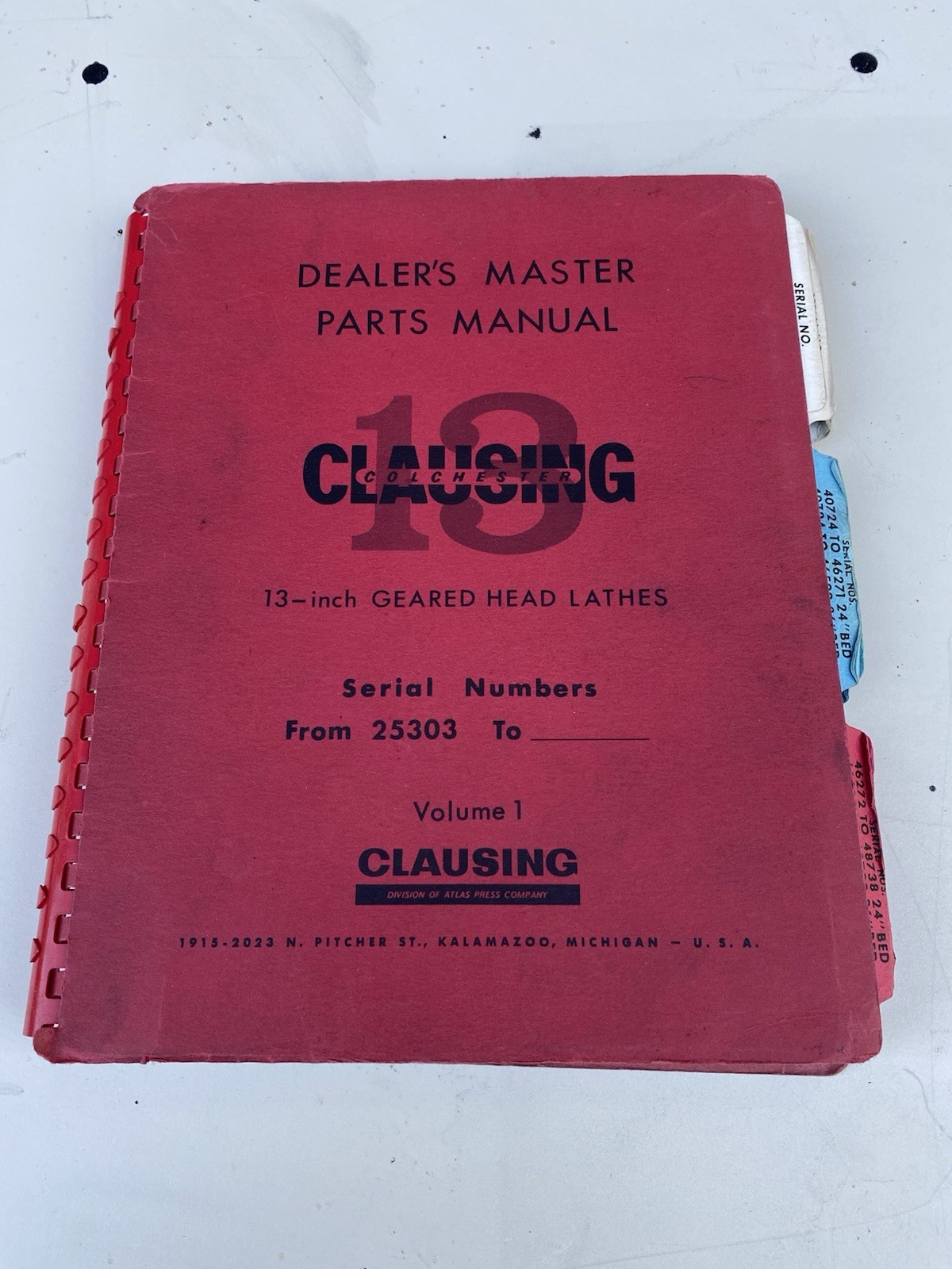 Clausing Colchester 13” Dealer Master Parts Catalog & Instruction Manual