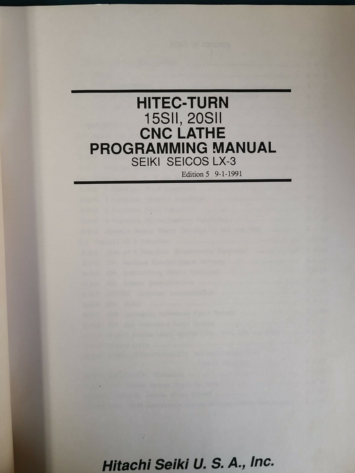 Hitachi Seiki Programming Manual 15SII 20SII series Seiki-Seicos LX-3 ORIGINAL
